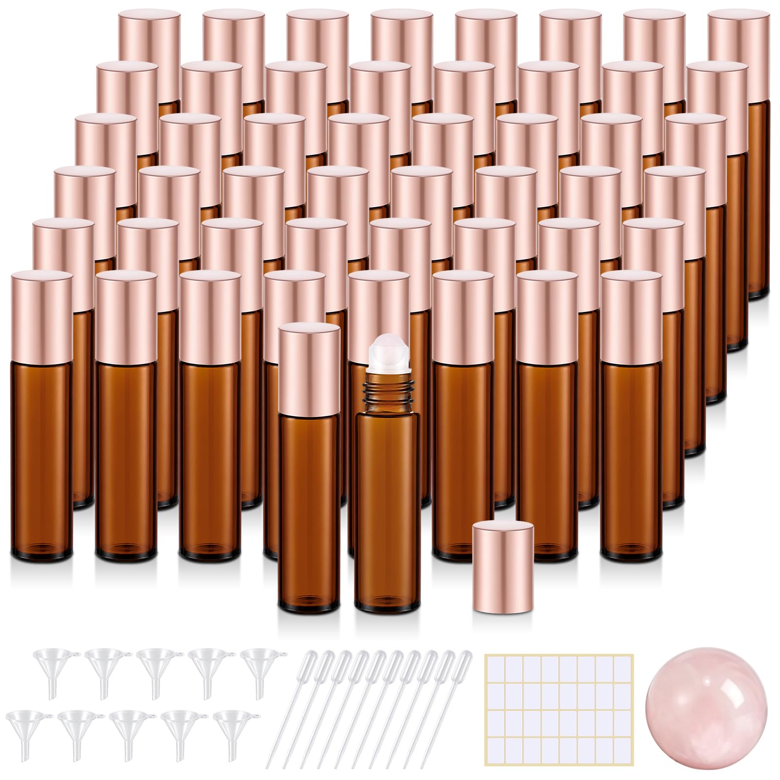 Domensi 50 Pack 10ml Rose Quartz Roller Bottles for Essential Oils