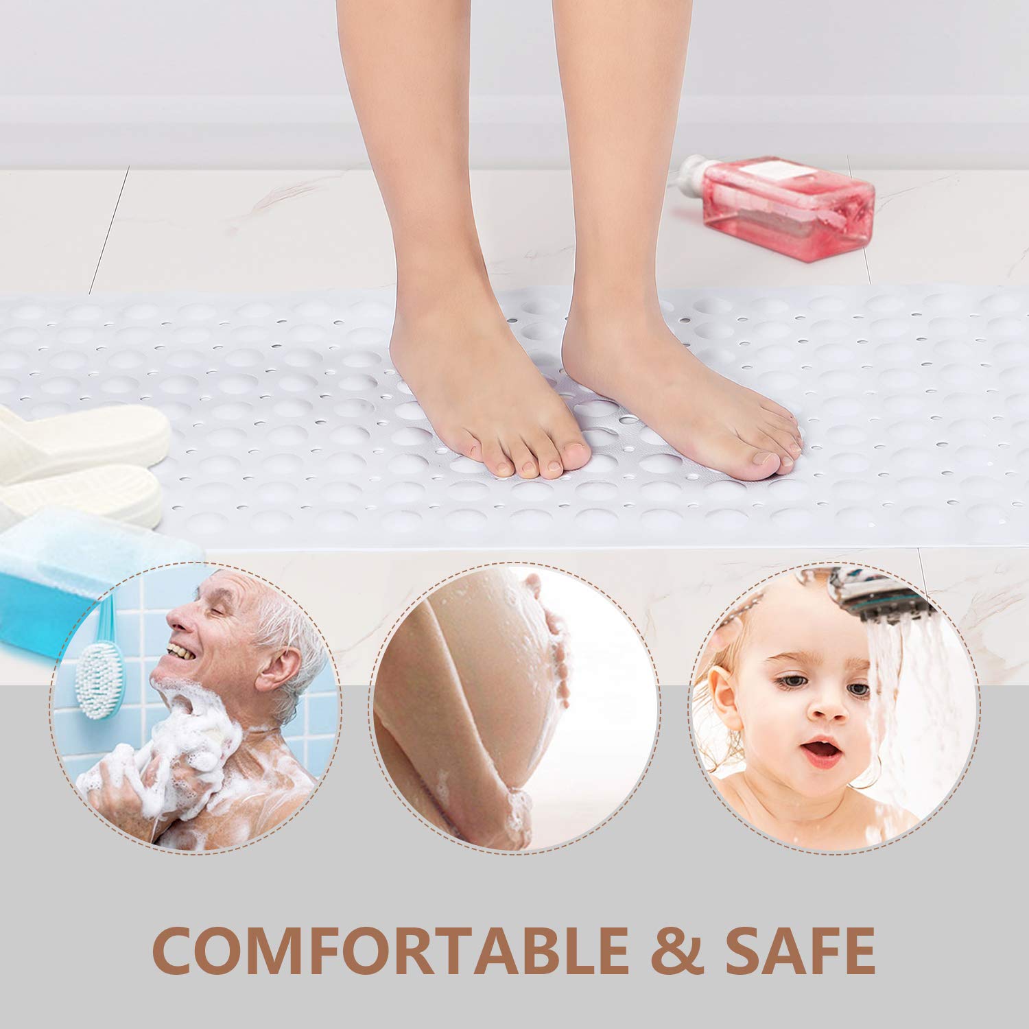 Sheepping Baby Bath Mat Non Slip Extra Long Bathtub Mat For Kids 40 X 16 Inch - Eco Friendly Bath Tub Mat With 200 Big Suction C
