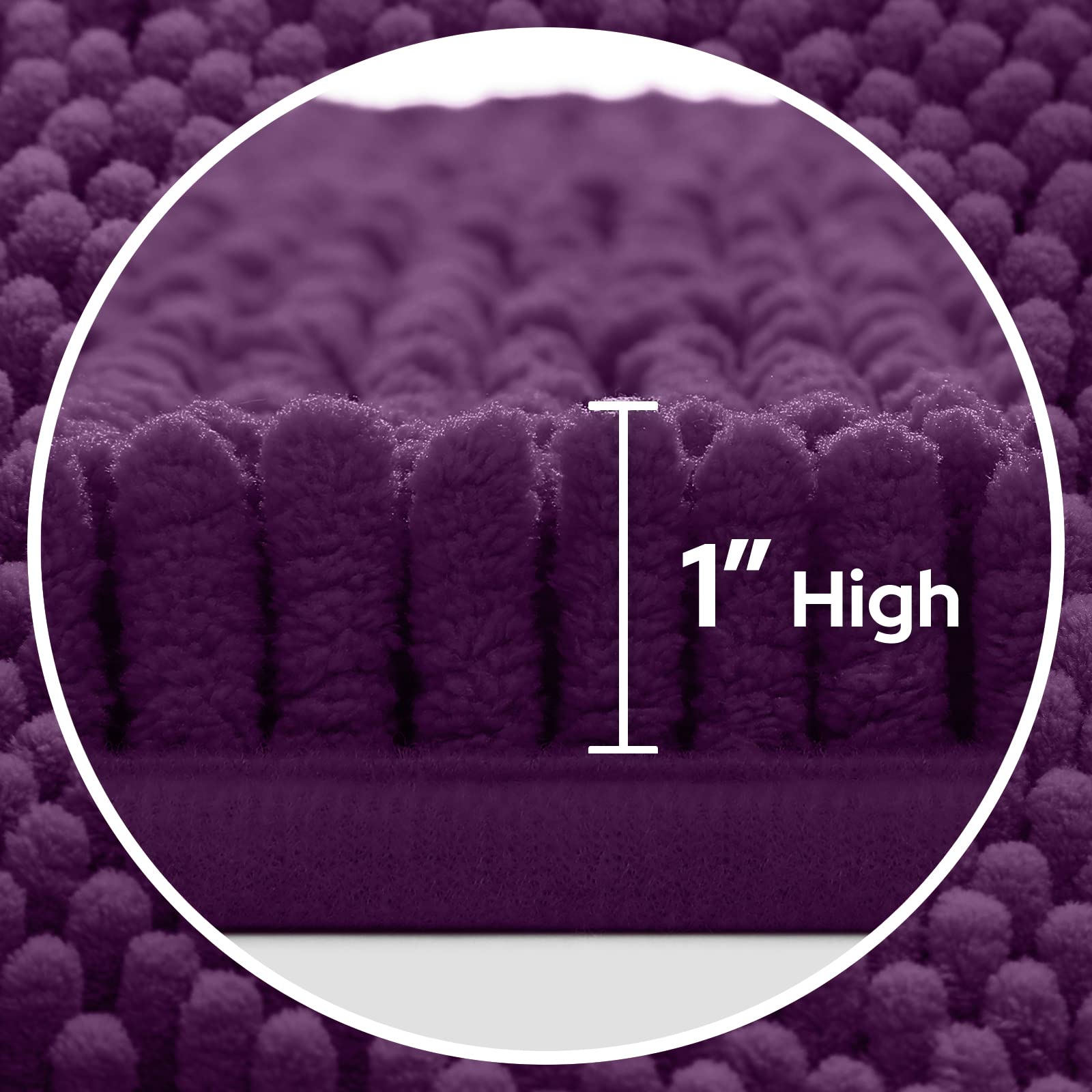 HOMEIDEAS 3 Pieces Bathroom Rugs Set Ultra Soft Non Slip and Absorbent Chenille Bath Rug  Dark Purple Bathroom Rugs Plush Bath Mats for Tub  Shower  Bathroom