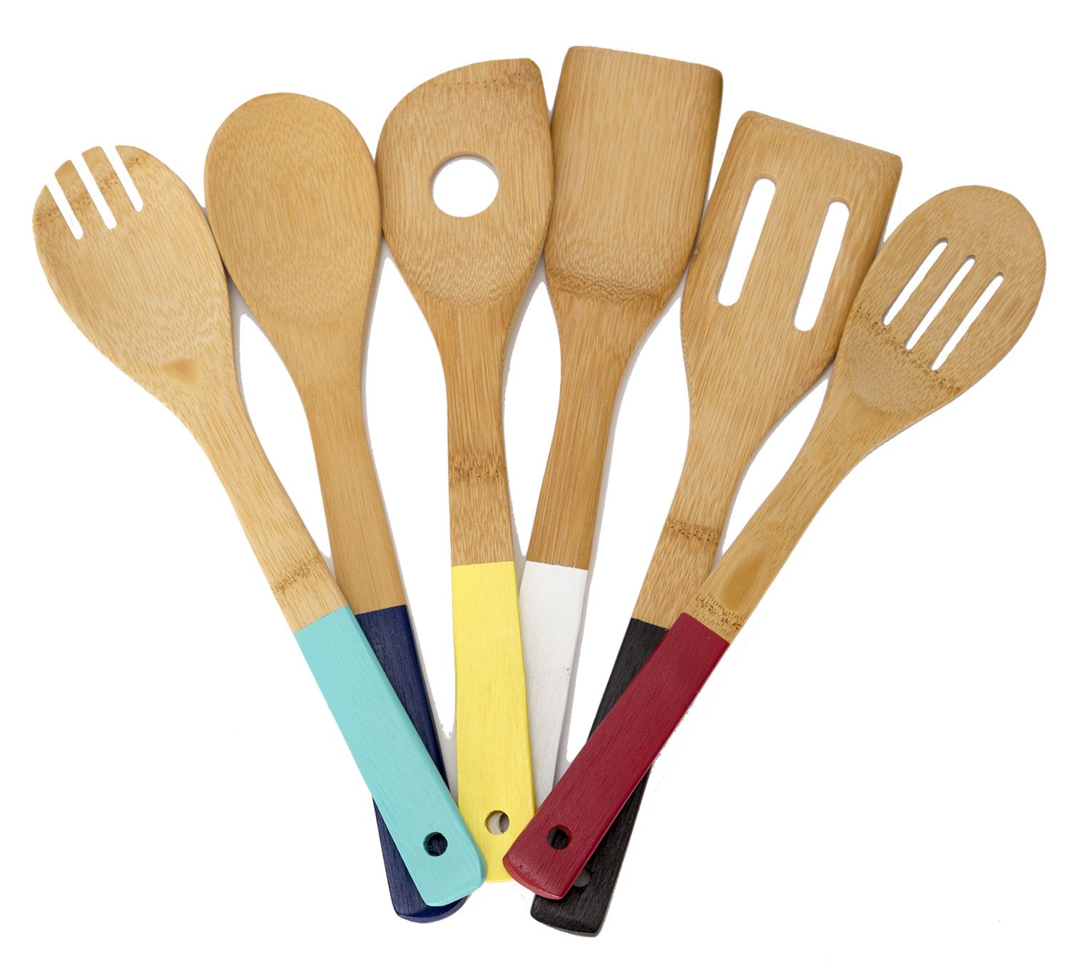 Home Basics Bamboo Cooking Utensils Set With Color Handles, 6-Piece, 2.5'' X 12'' X .25''
