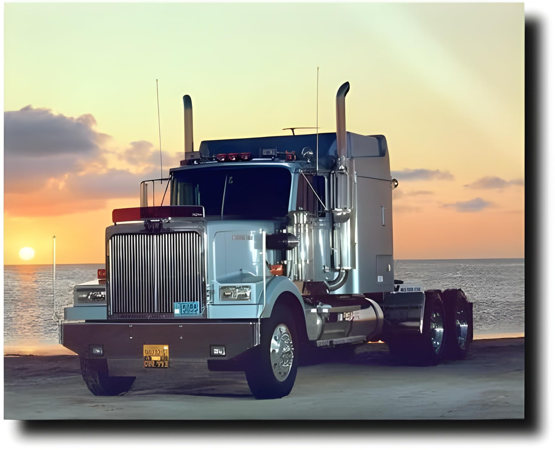 Light Blue Big Rig Transportation Western Star Home Truck Wall D  Cor Art Print Poster (16X20)