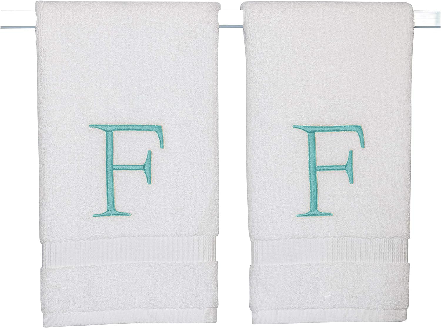 Teal Monogrammed Hand Towel For Bathroom - Initial Hotel Quality Decorative Embroidered Luxury Towel For Powder Room, Spa - Gots