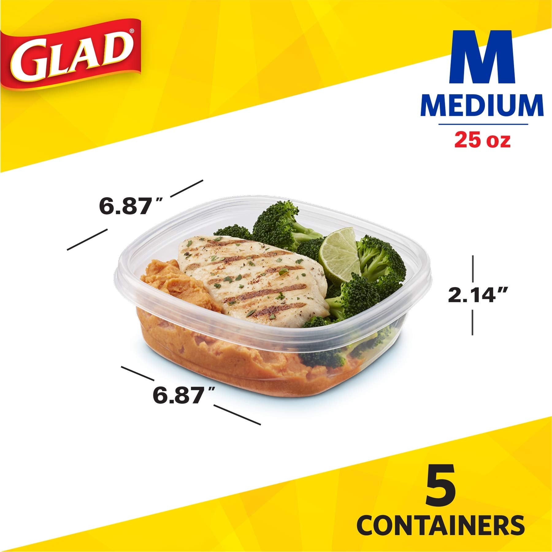 Glad Gladware Entr  E Food Storage Containers Lock Tight Seal | Bpa Free | Medium Square Plastic Containers Hold Up To 25 Ounces