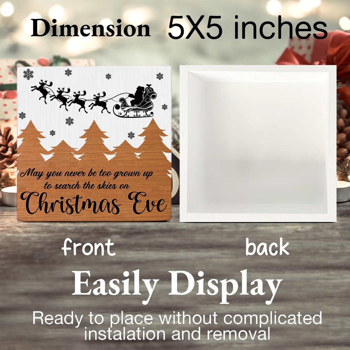 Farmhouse Wooden Sign: May You Never Be Too Grown Up to Search the Skies on Christmas Eve - Indoor Christmas Decor for Desk, Tab