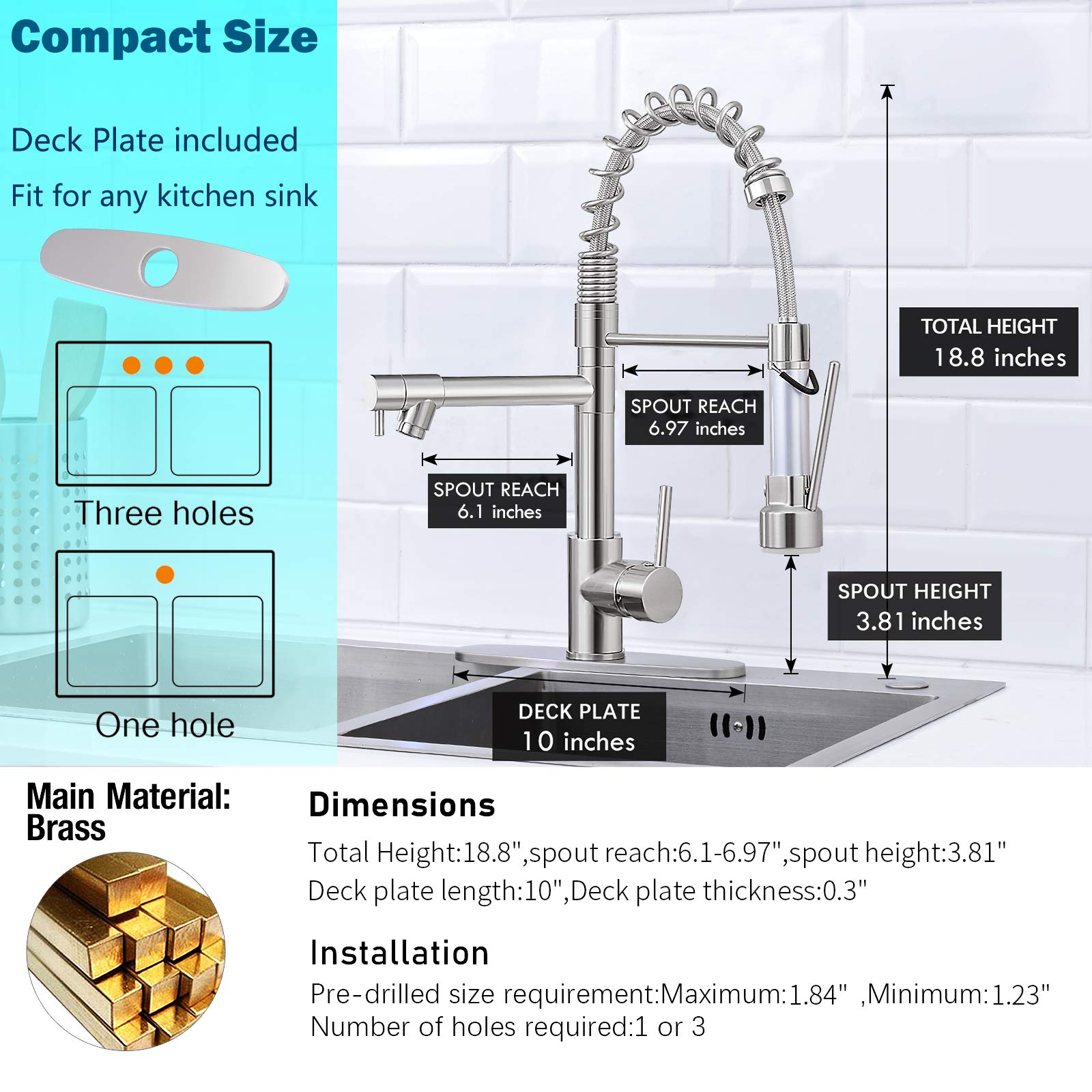 Djs Kitchen Faucet With Pull Down Sprayer, Faucet For Kitchen Sink, High Arch Stainless Steel Single Handle Spring Kitchen Fauce