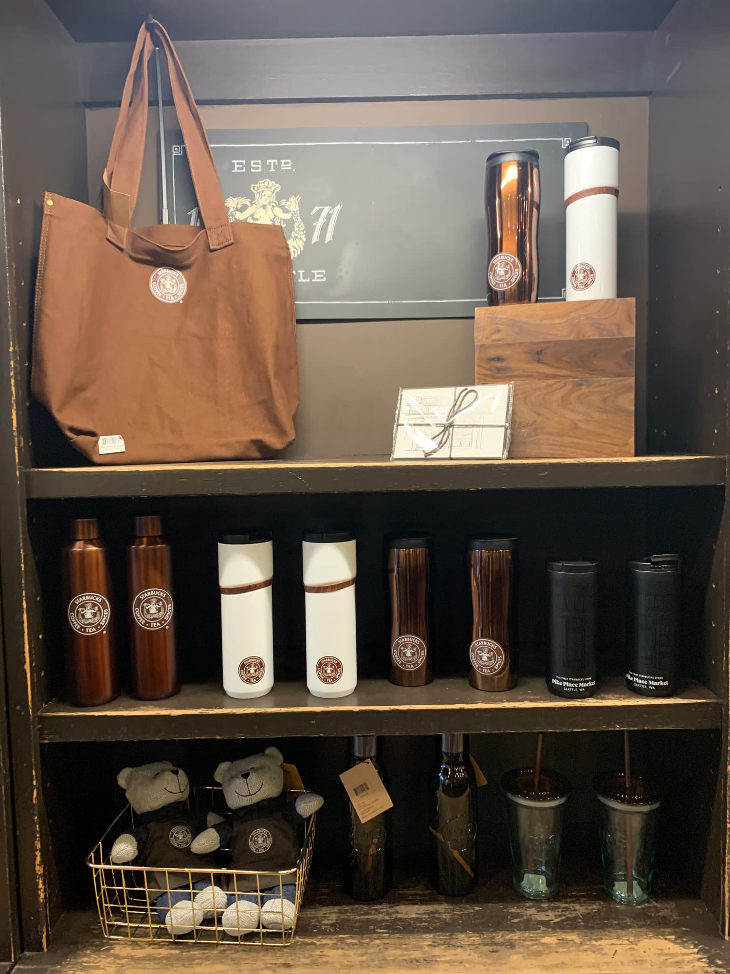 Starbucks The First Store Pike Place Stainless-Steel Tumbler (16 Oz, White)