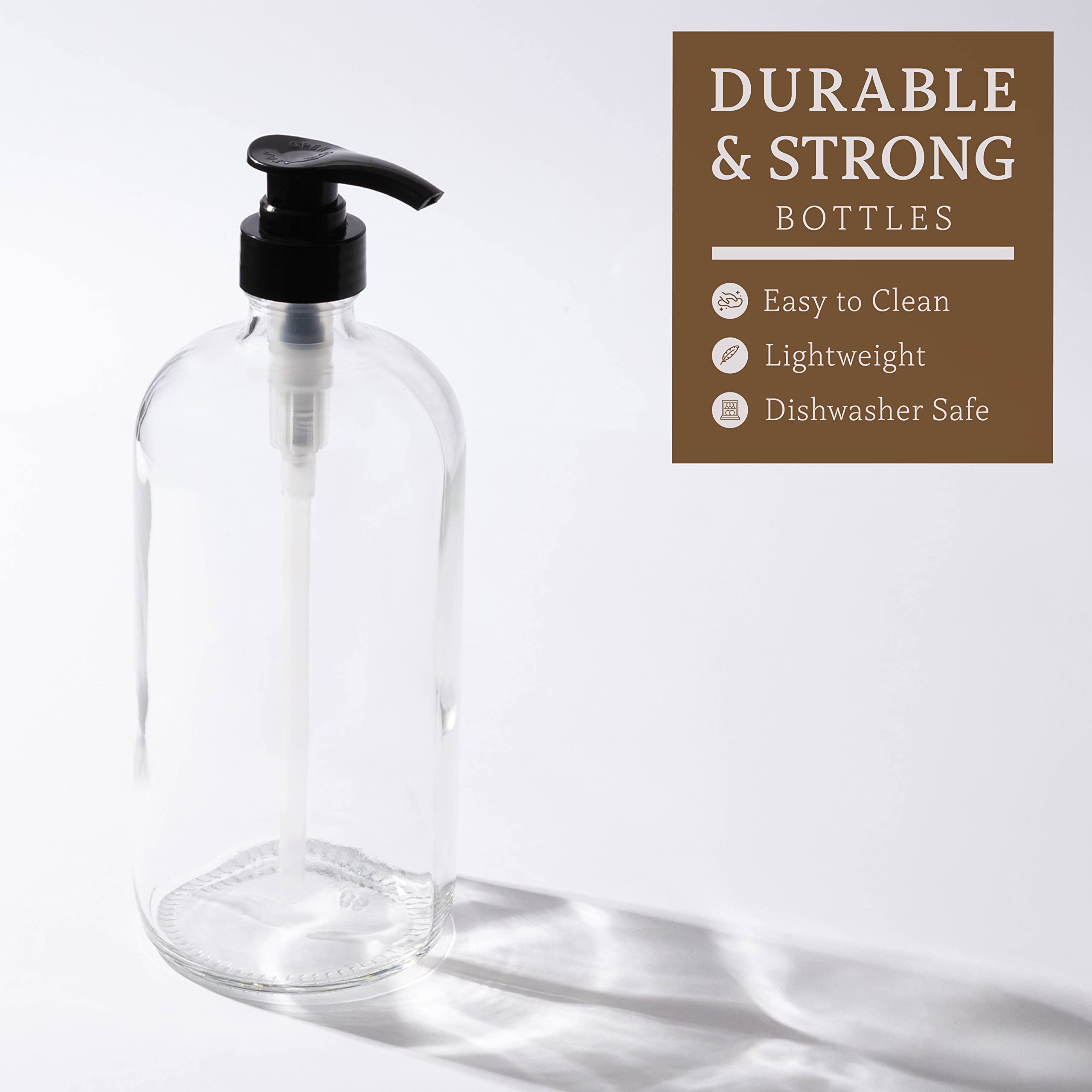 kitchentoolz 32-Ounce Pump Bottles  Large Clear Glass Boston Round Bottles w/Black Pumps. Great for Lotions  Laundry Soap Detergent  Oils  Sauces - Food Safe and Medical Grade (Pack of 2)