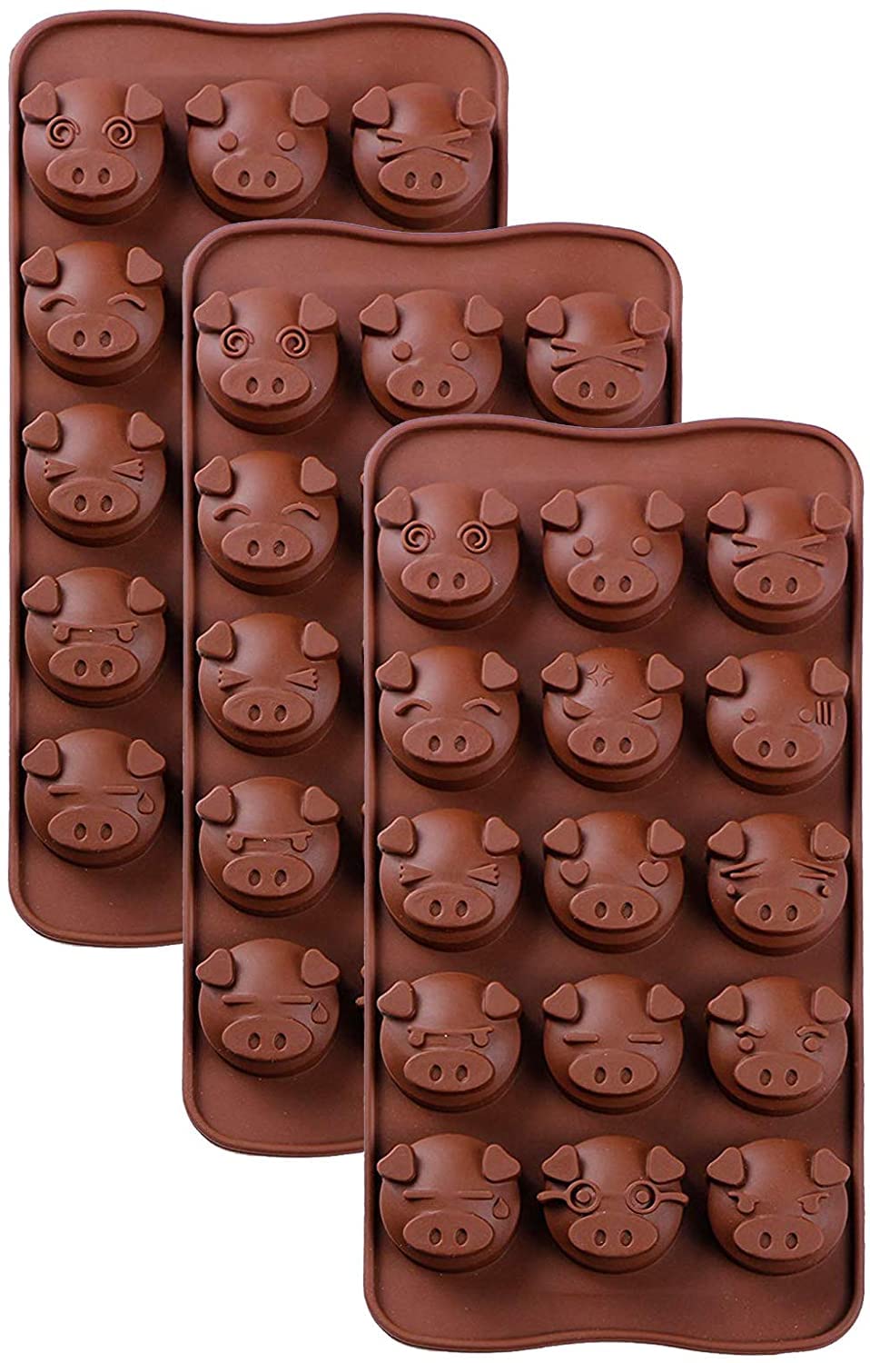 Samzareulo 3 Set Of Funny Piggy Shape Candy Molds For Chocolate Mold, Cake Decoration (3 Pig Face)