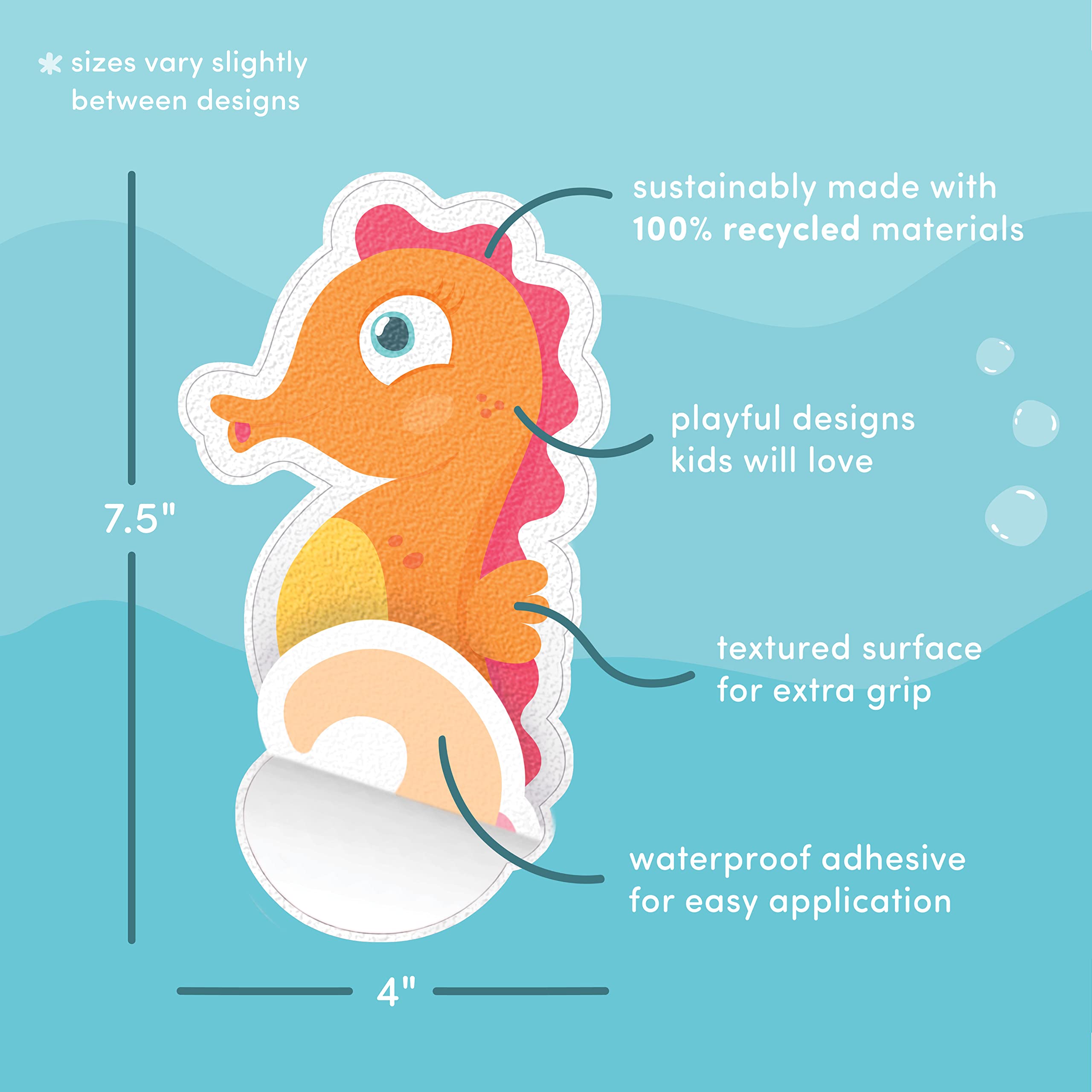 Glo Pals Guppy Grips Textured Non-Slip Bathtub Stickers, 8 Extra Large Fun Kids Anti Slip Bath Decals