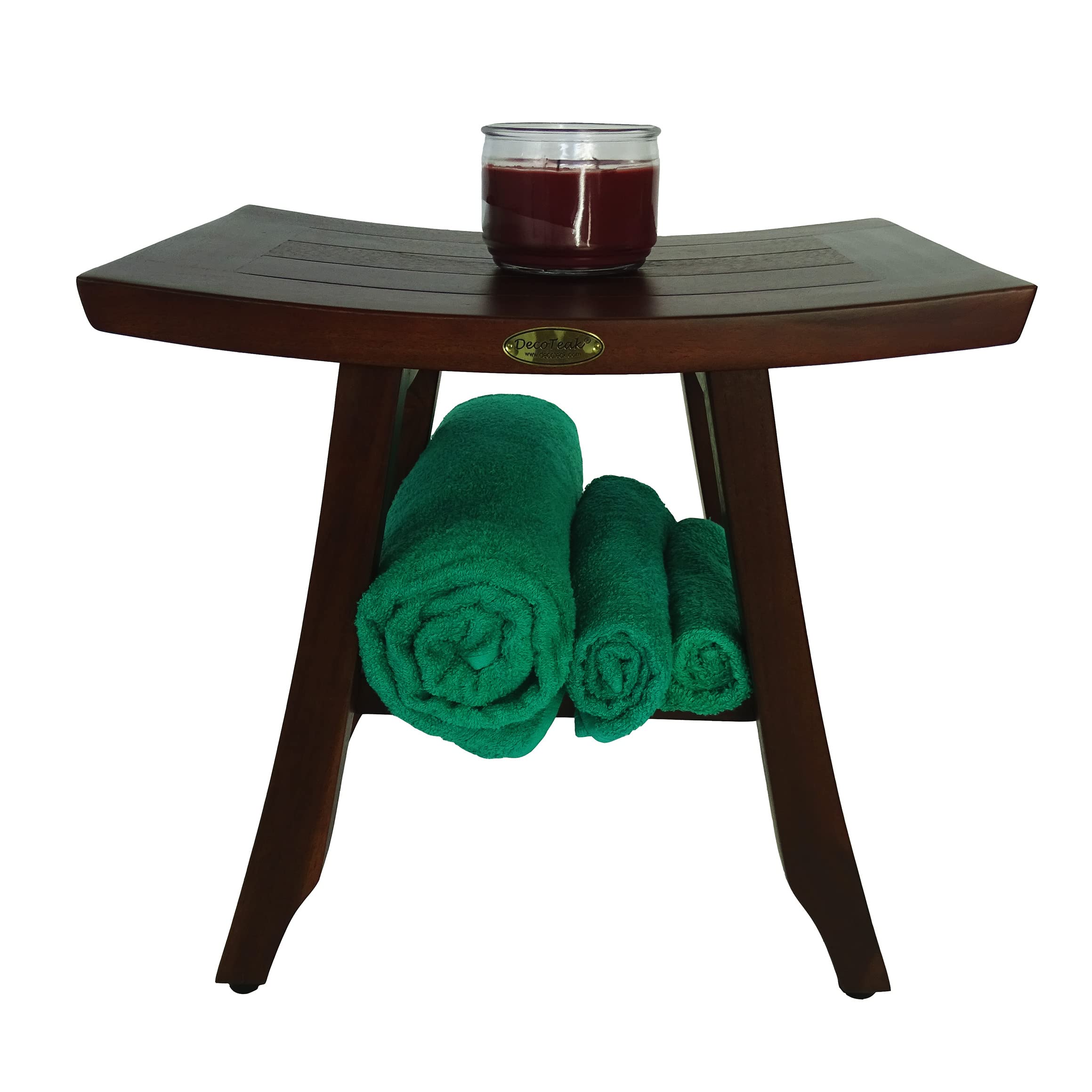 Decoteak Satori 18 Inch Shaving Waterproof Teak Wood Shower Bench Stool Seat Chair For Inside Shower Provides Safety, Storage, A