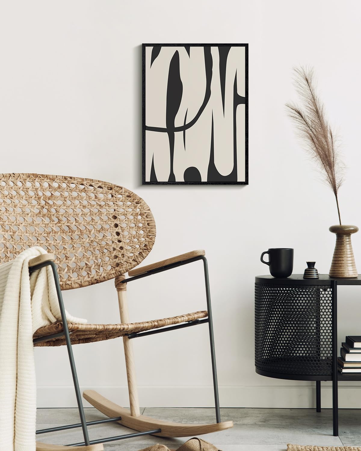 Arpeotcy Black Framed Canvas Wall Art, Line Art Minimalist Paintings Artworks, Black And White Abstract Pictures Decor, Prints H