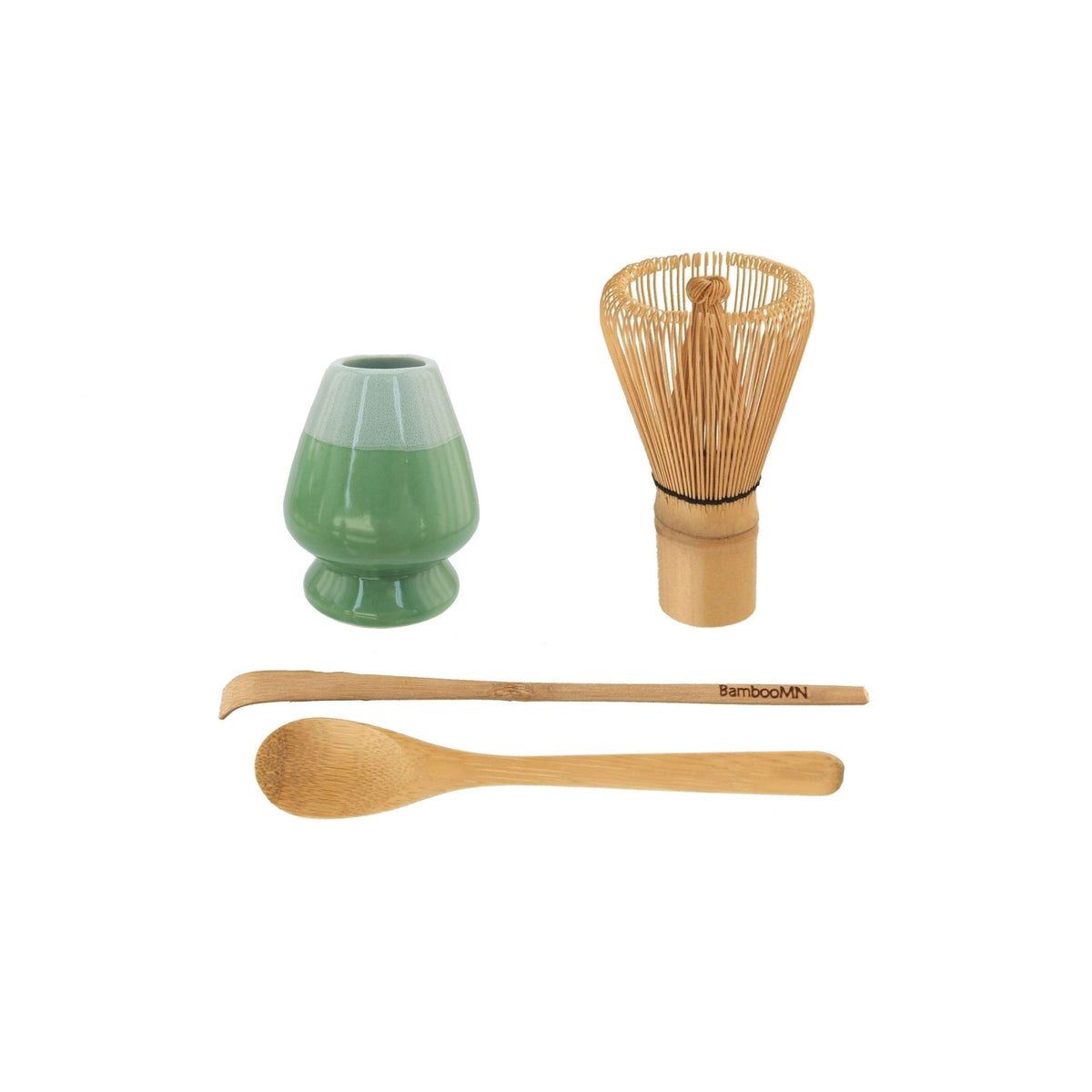 Bamboomn Brand - Matcha Green Tea Whisk Set - Whisk + Scoop + Tea Spoon + Mint Green Whisk Holder