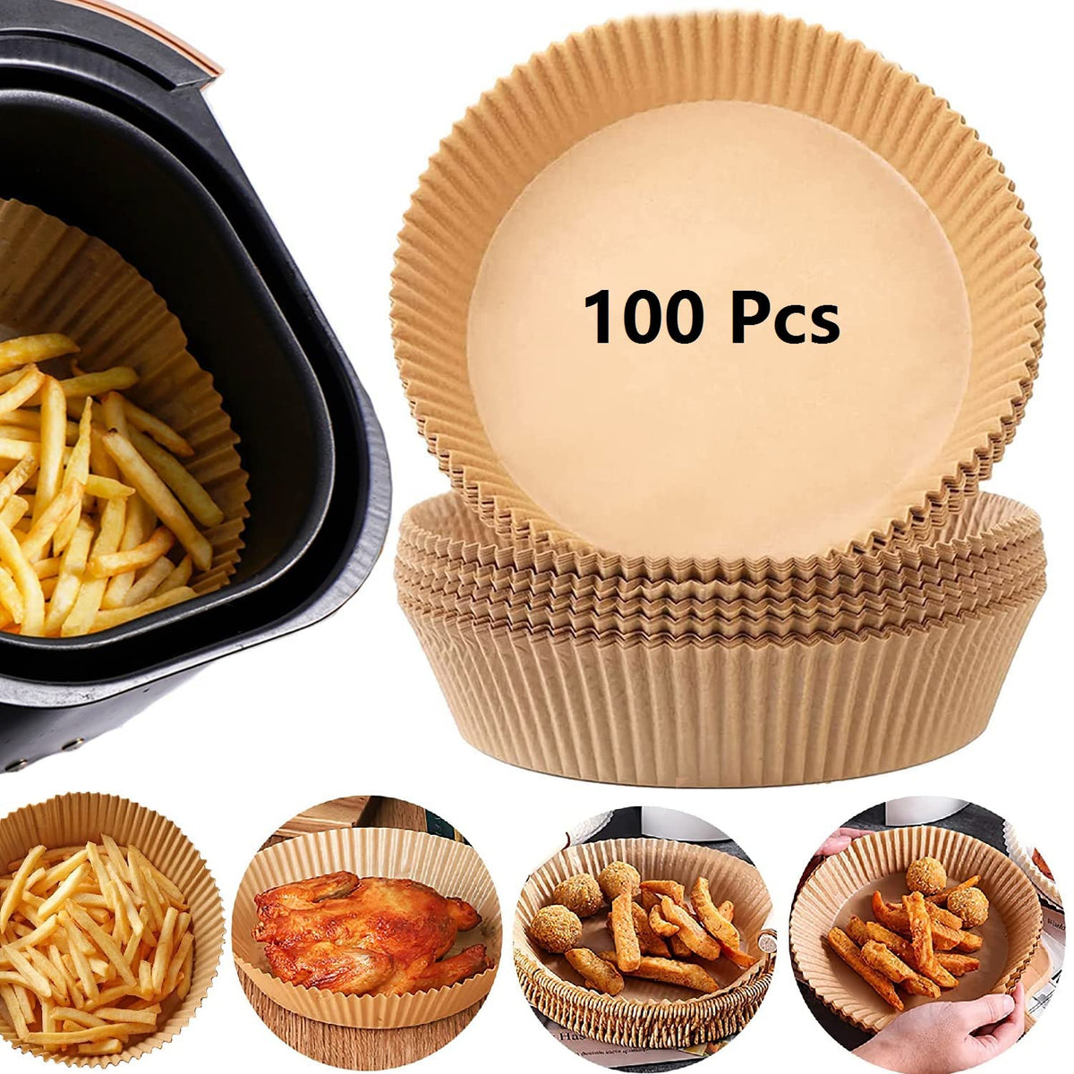 Air Fryer Paper Liners, 100Pcs Non-Stick Disposable Parchment Sheets For Baking, Food Grade Liner For Baking Roasting Microwave