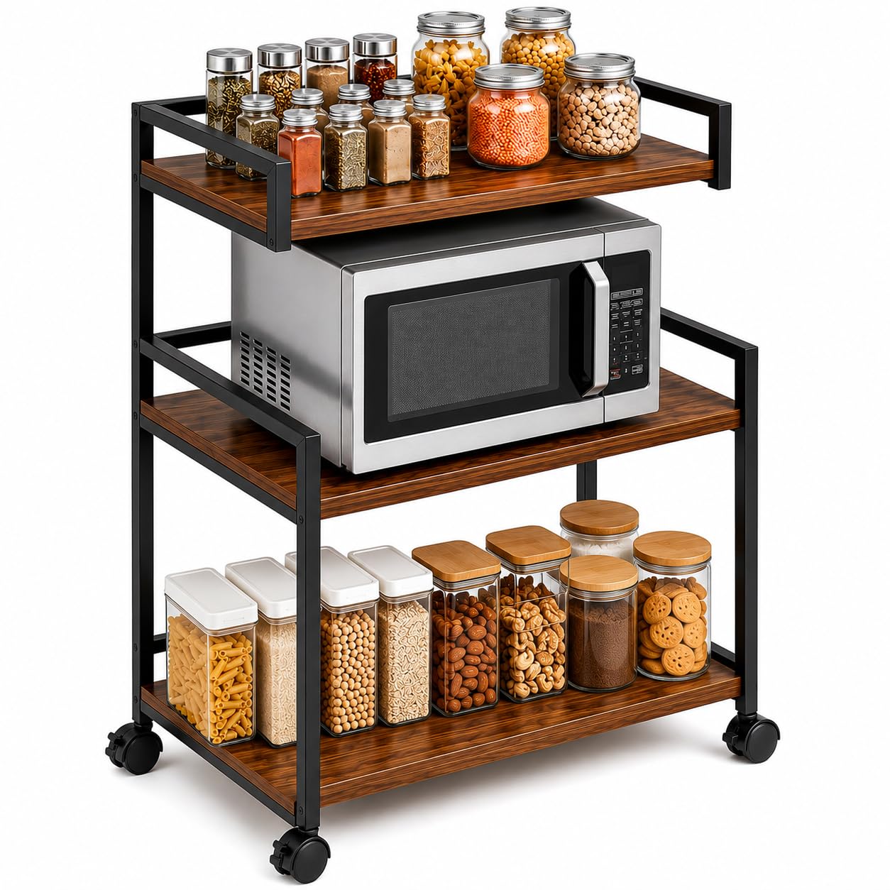 Athast 1.5Shelf Microwave Stand With Wheels, Kitchen Storage Rack, Space Saving Counter Organiser, Rolling Trolley