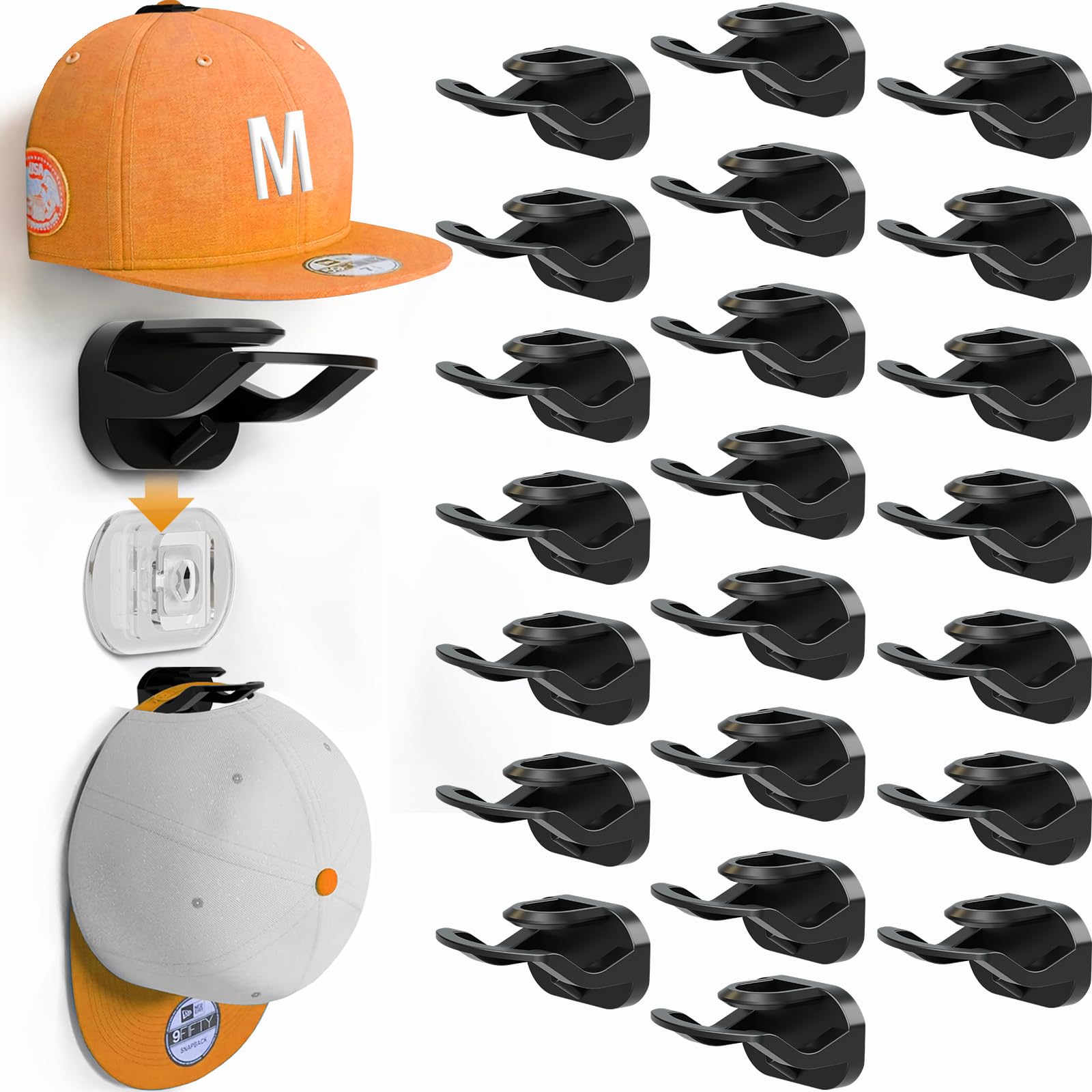 22 Pack Adhesive Hat Hooks For Wall, Removable Hat Rack For Baseball Caps, New Upgrade Wall Hat Holder, Hat Hanger Or Wall, Door