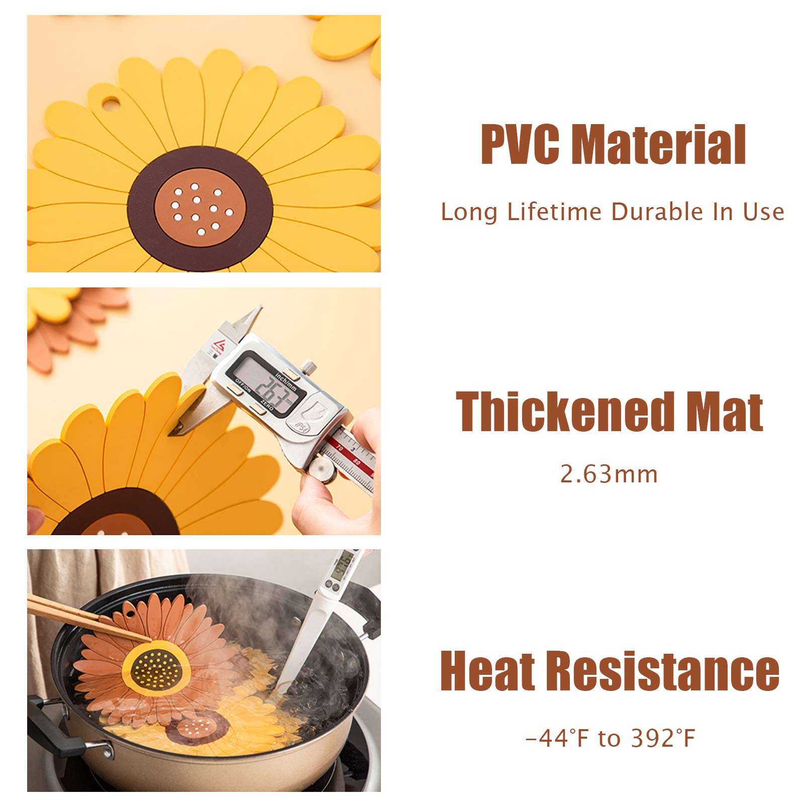 Silicone Trivet Mat, Pvc Sunflower Hot Pot Holder Hot Pads For Table And Countertop, Soft Rubber Multi-Use Trivets For Pots & Ho