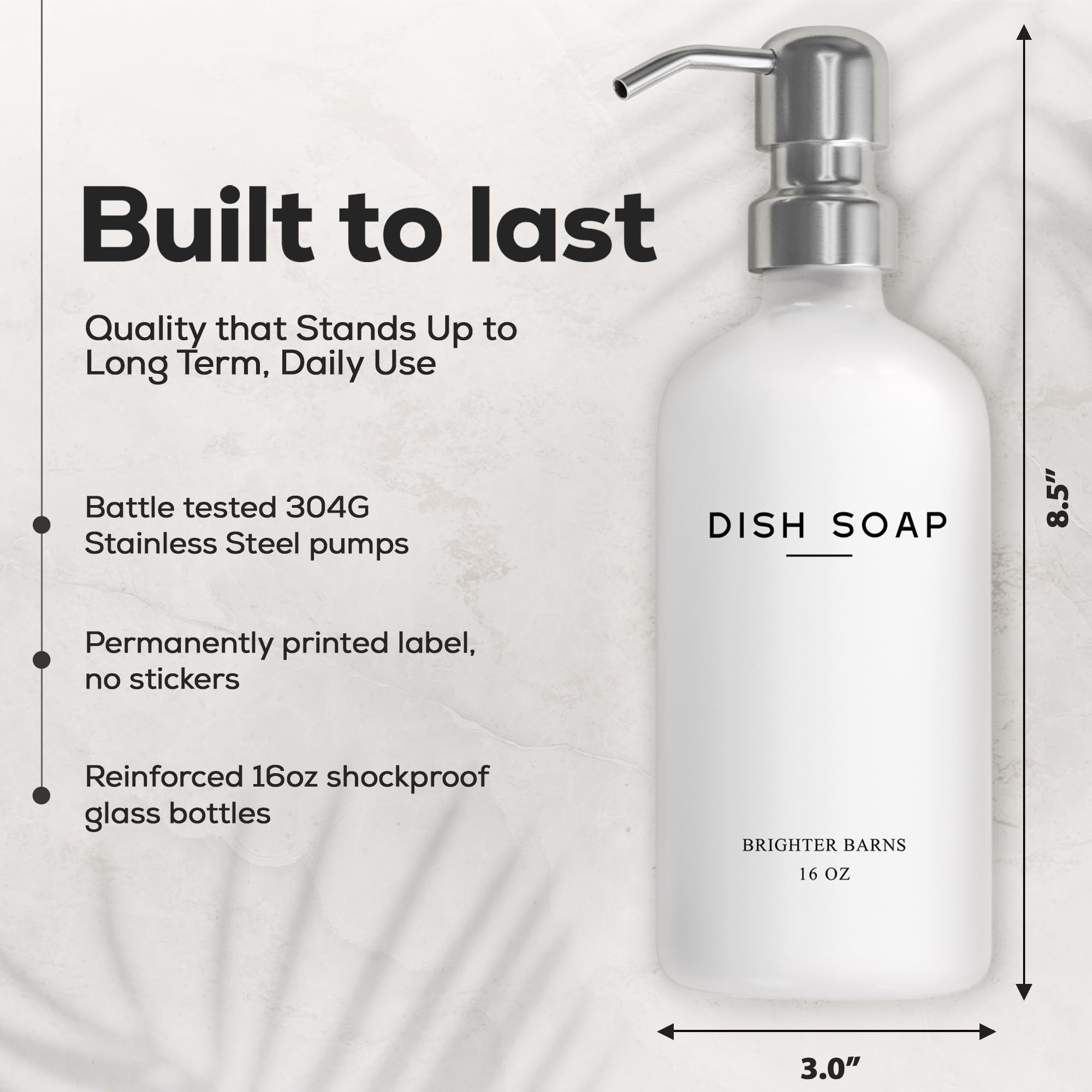 White Glass Hand And Dish Soap Dispenser Set By Brighter Barns - Kitchen Soap Dispenser Set & Pump - Modern Soap Dispenser For K