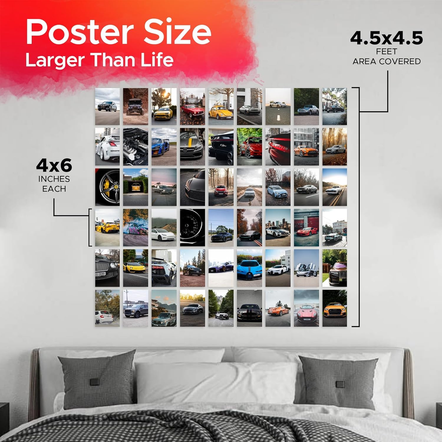 Exo Decor Aesthetic 54 Pcs Cars Wall Collage Kit - 4X6 Inch Posters With Double-Sided Tape - Wall Prints For Bedroom, Living Roo