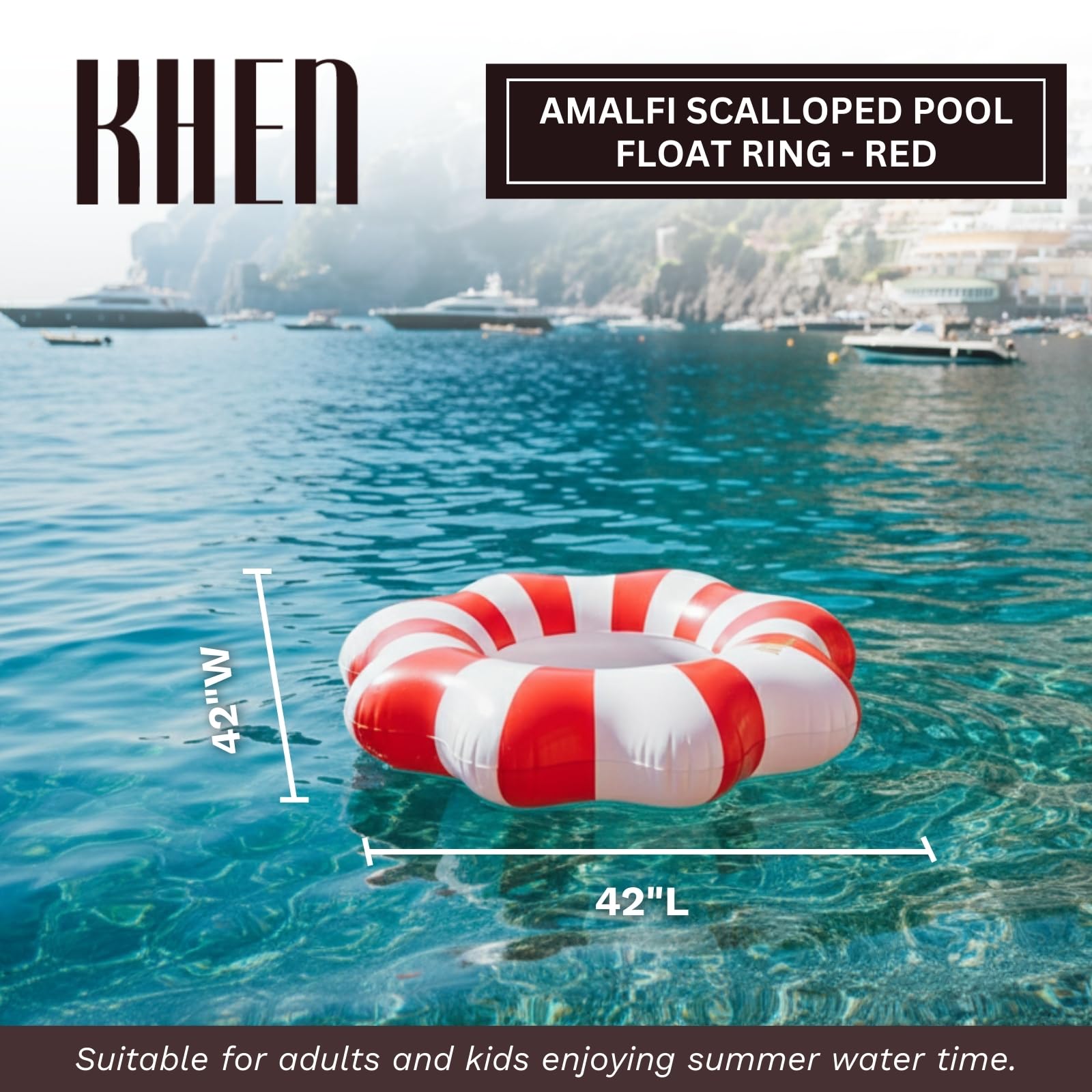 Amalfi Scalloped Inflatable Tube Pool Float Ring - Red & White