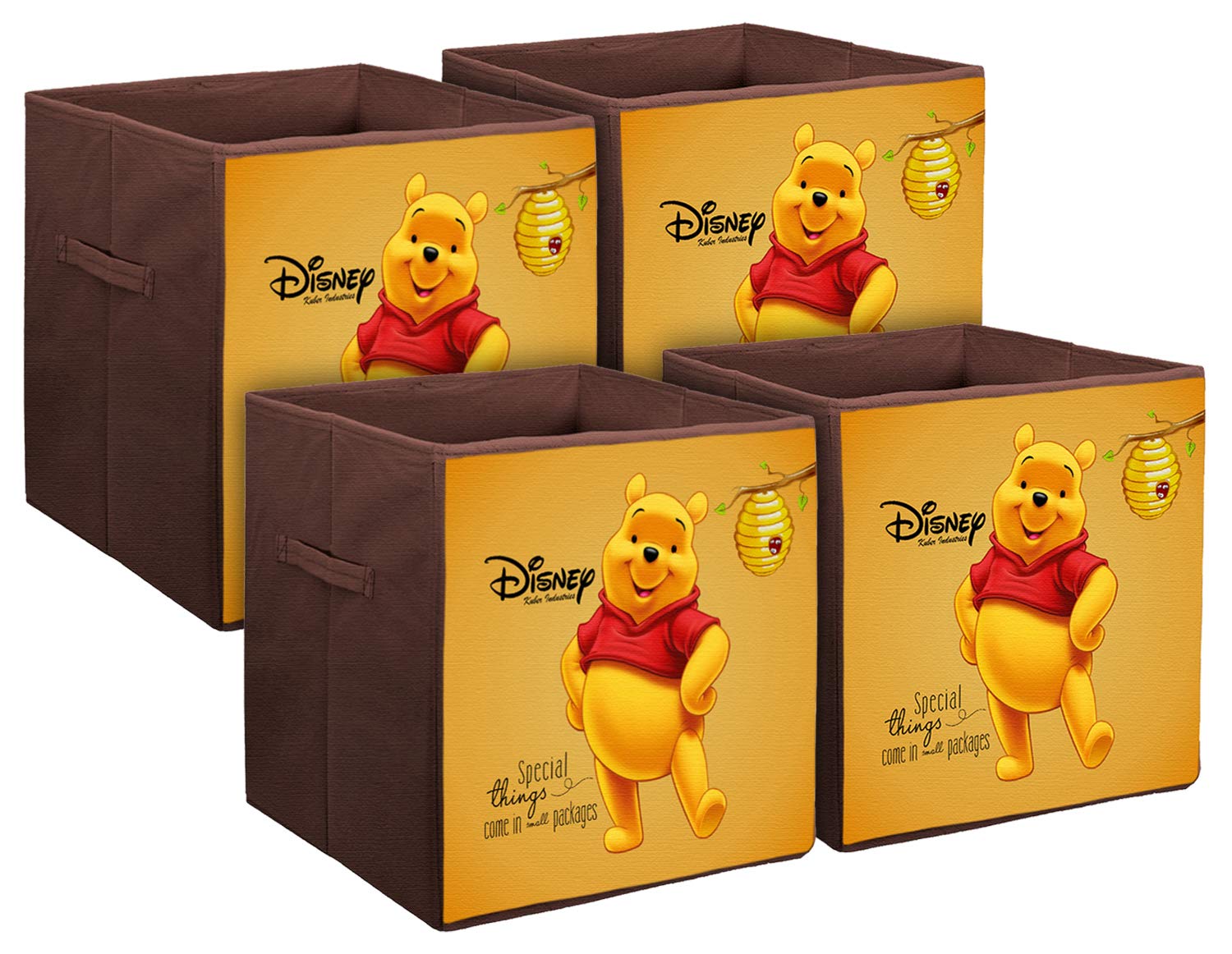 Kuber Industries Disney WinnieThePooh Print Non Woven Fabric 4 Pieces Foldable Large Size Cloth Storage Box Toy,Books Wardrobe