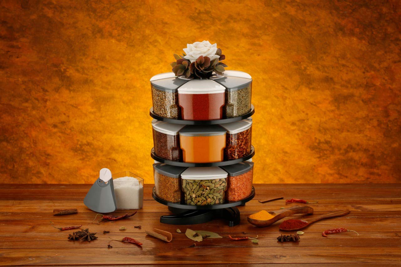 C V 360 Degree Revolving Round Shape Transparent Pack Of 18 Jar Spice Rack/Container