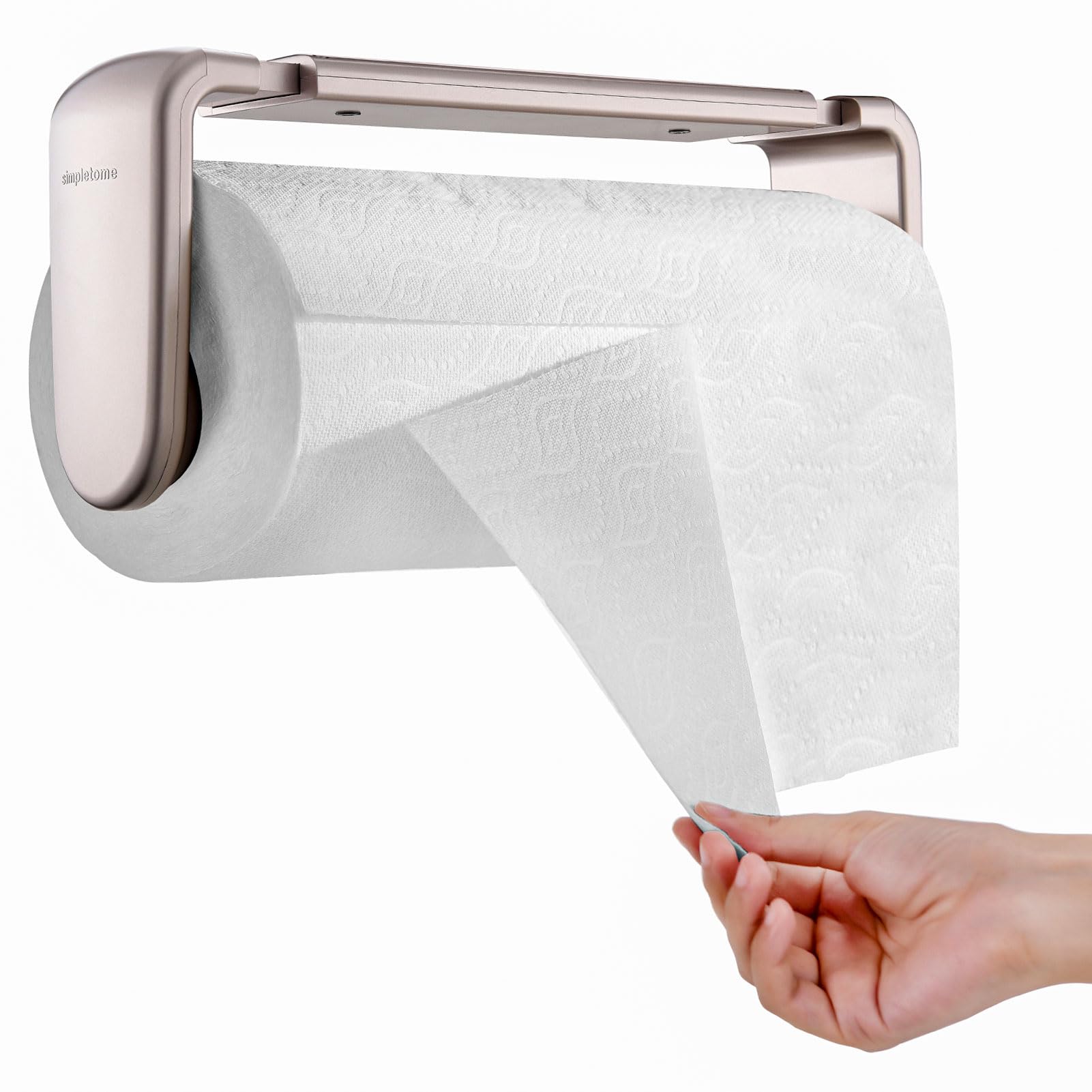 simpletome Paper Towel Holder ONE Hand Tear Adaptive Tension Arm Adjustable Length 9.4-11inch/24-28cm (Titanium Gold)