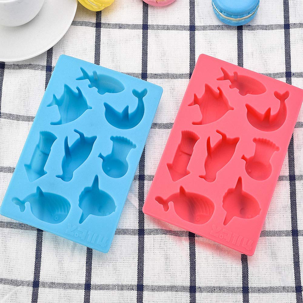 2Pcs Marine Chocolate Mold, Under The Sea Animal Silicone Ice Cube Trays, Whale Fish Dolphin Penguin Squid Octopus Silicone Jell