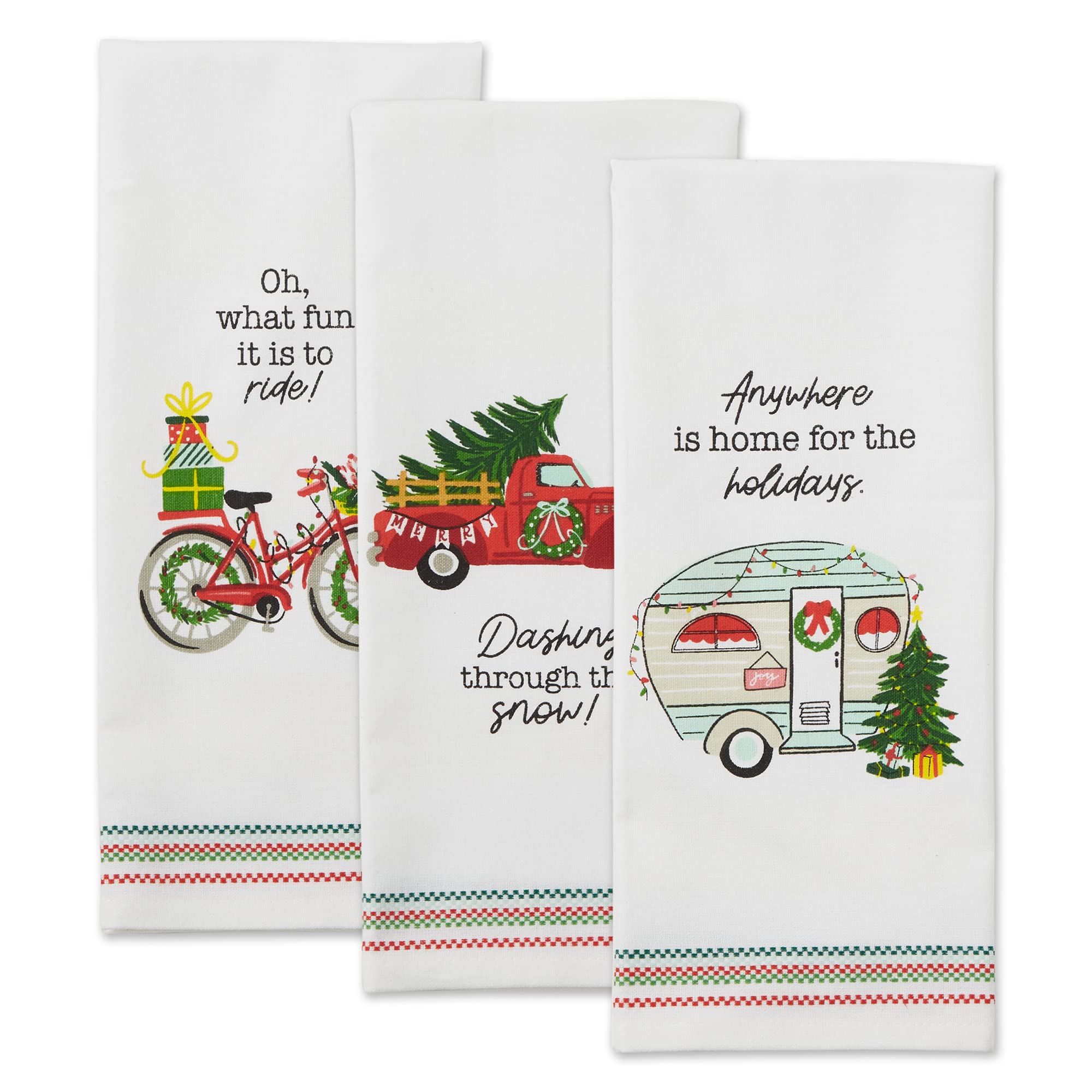 HOLIDAYS ON WHEELS PRINTED DISHTOWEL SET/3