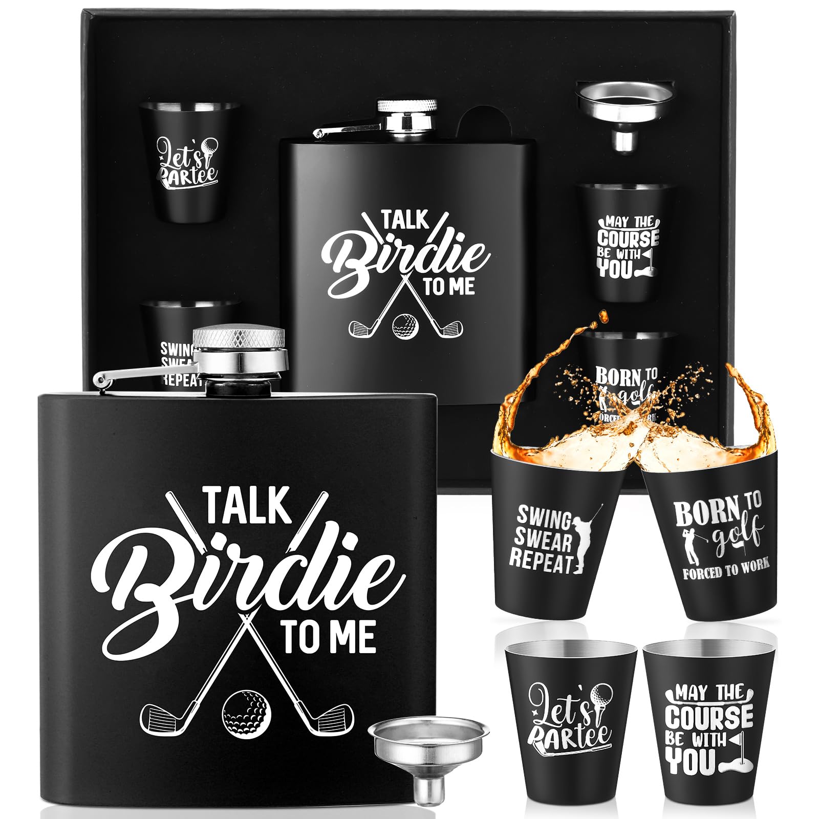 Realspring 6 Pcs Golf Gifts Set 6oz 4 Shot Glasses Funnel Man Black