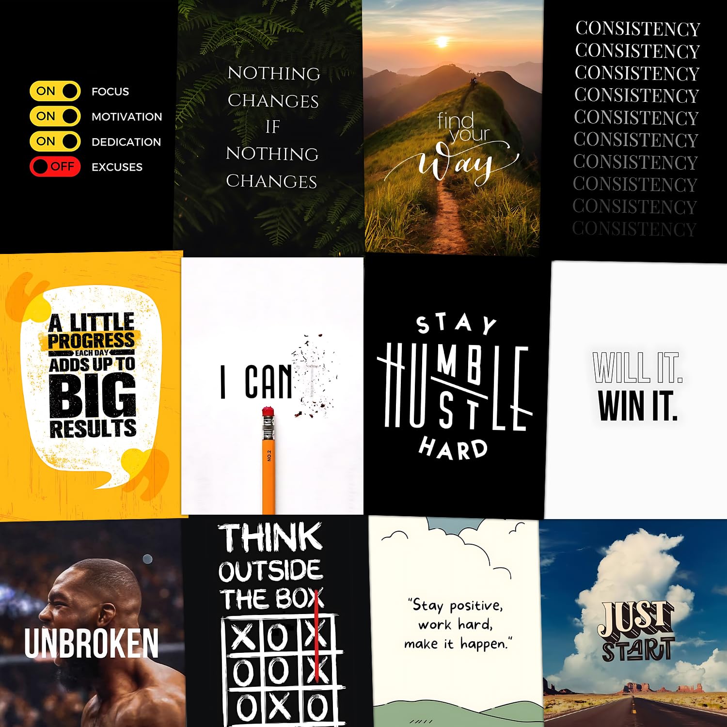 Wallgasm Motivational Posters Set - Set of 54, 4 x 6 Inches Posters | Hustle Posters | Trading Posters | Posters for Room, Livin