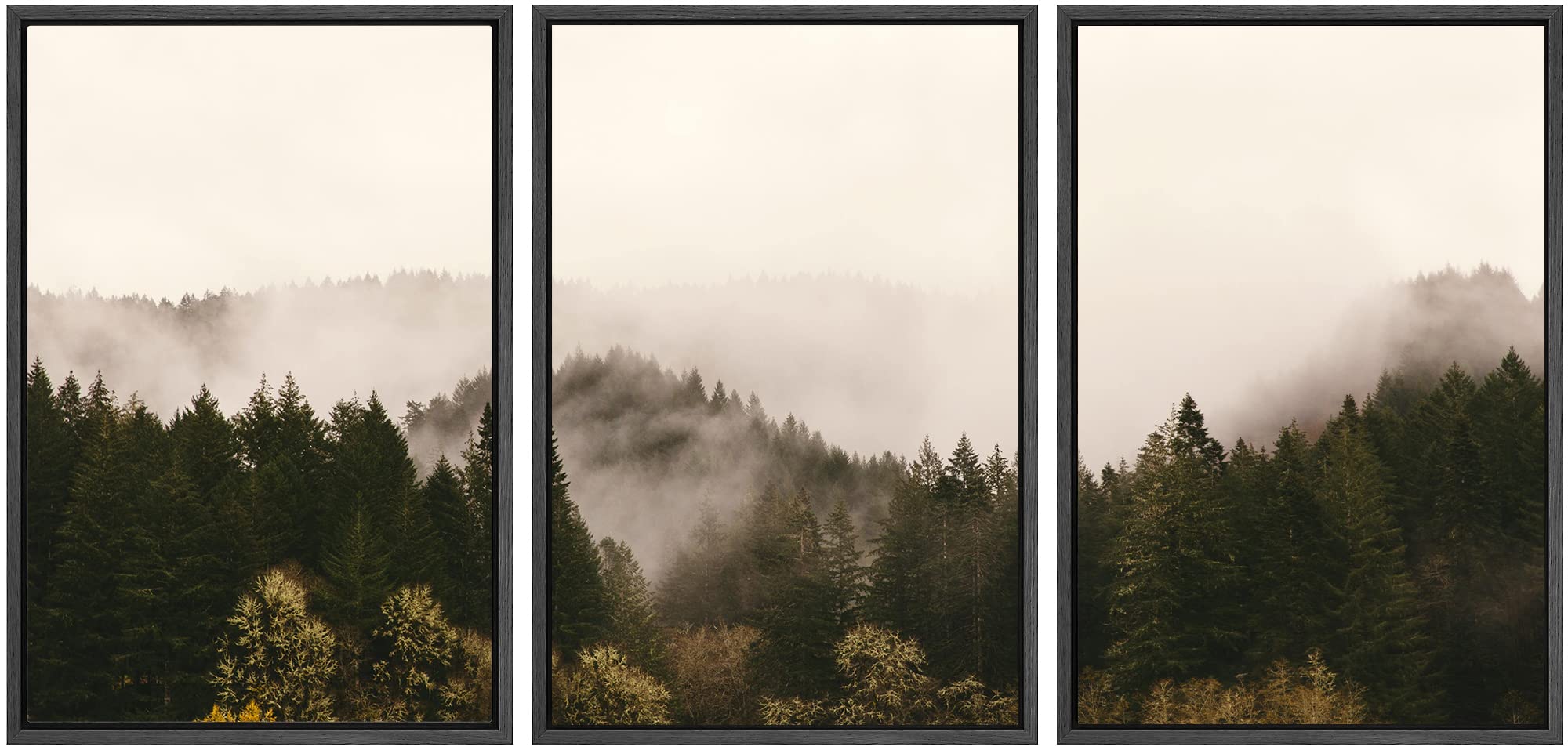 Signwin 3 Piece Framed Canvas Wall Art Brown Foggy Mountains Nature Wilderness Photography Abstract Rustic Canvas Prints Home Ar