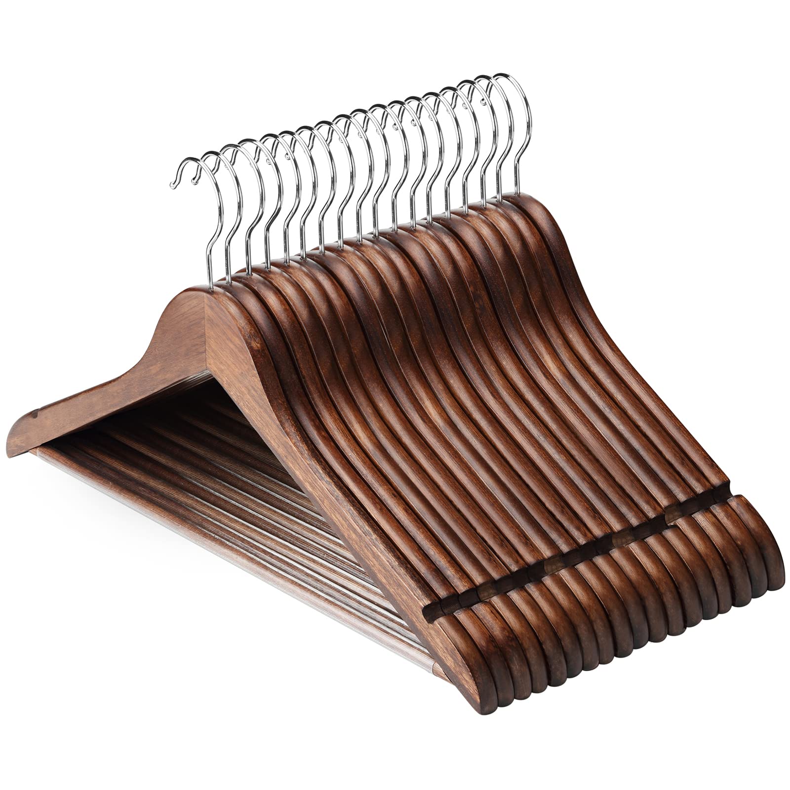 Amkufo Wooden Hangers 20 Pack Wood Suit Hangers Non Slip Wooden Coat Hangers With Smooth Fnish Cut Notches 360    Swivel Hook Cl