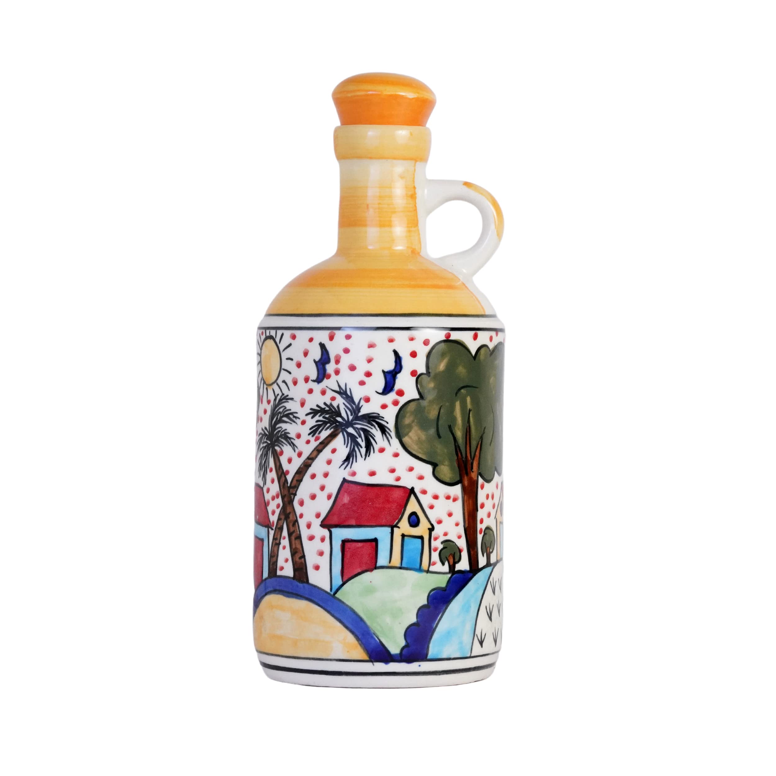 Yourowndcor Ceramic Hut Handpainted Art 1000 Ml Oil Dispenser For Kitchen, Oil Bottle, Oil Sprayer, Vinegar/100% Food & Microwav
