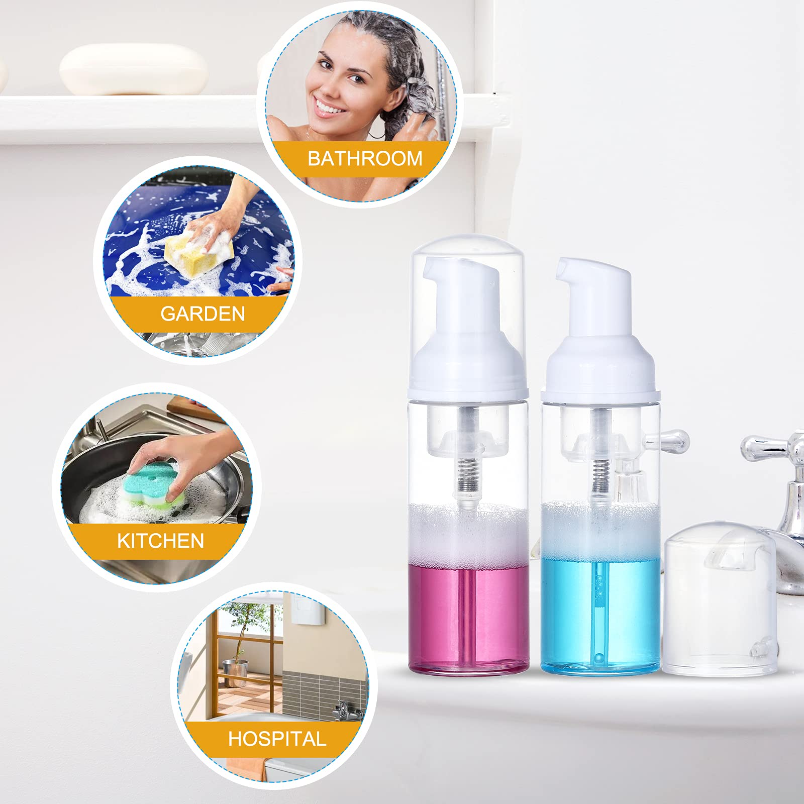 35 Pcs 2Oz Foam Soap Dispensers Mini Cleaning Plastic Refillable Travel Bottles With Pump For Hand Sanitizer Lash Shampoo Castil