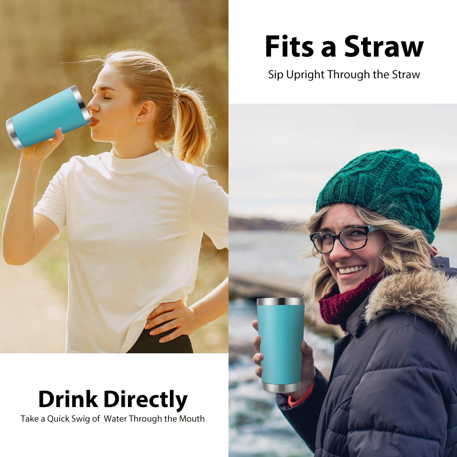 Domicare 20Oz Stainless Steel Tumbler Bulk With Lid, Double Wall Vacuum Insulated Travel Mug, Powder Coated Coffee Cup, Light Bl