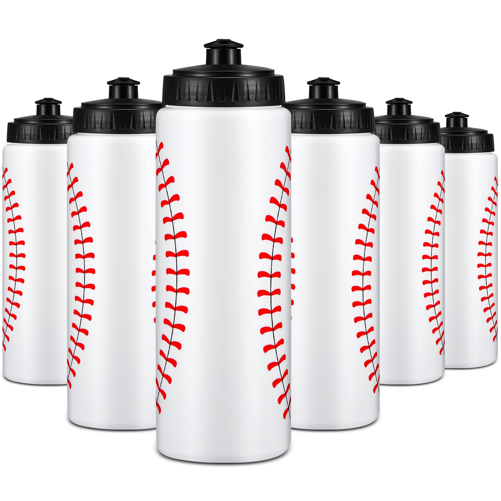 Yaomiao 6 Pcs Baseball Water Bottle Bulk Reusable Sports Bottle 20 oz Squeeze Baseball Accessories Gifts School Sports