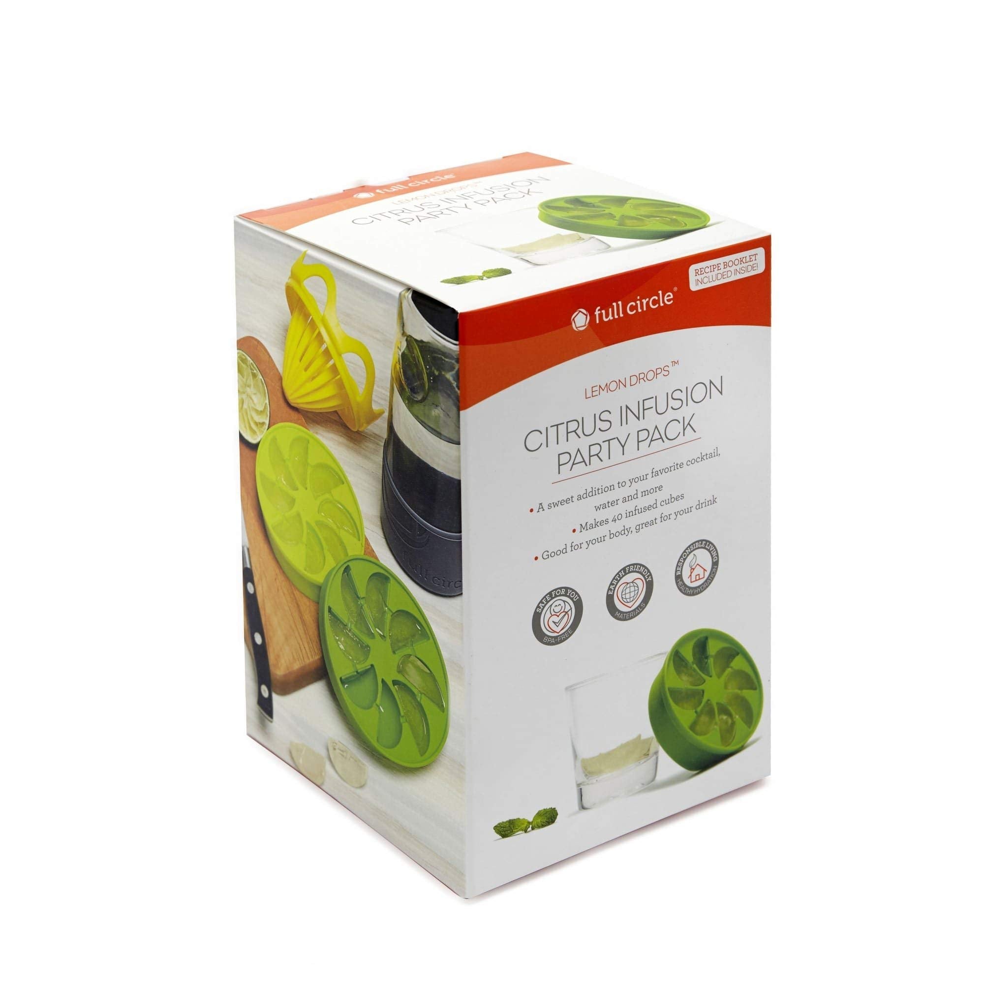 Full Circle Lemon Drops Citrus Ice Cube Infusion Set With Reamer And Silicone Trays, 6-Piece Set