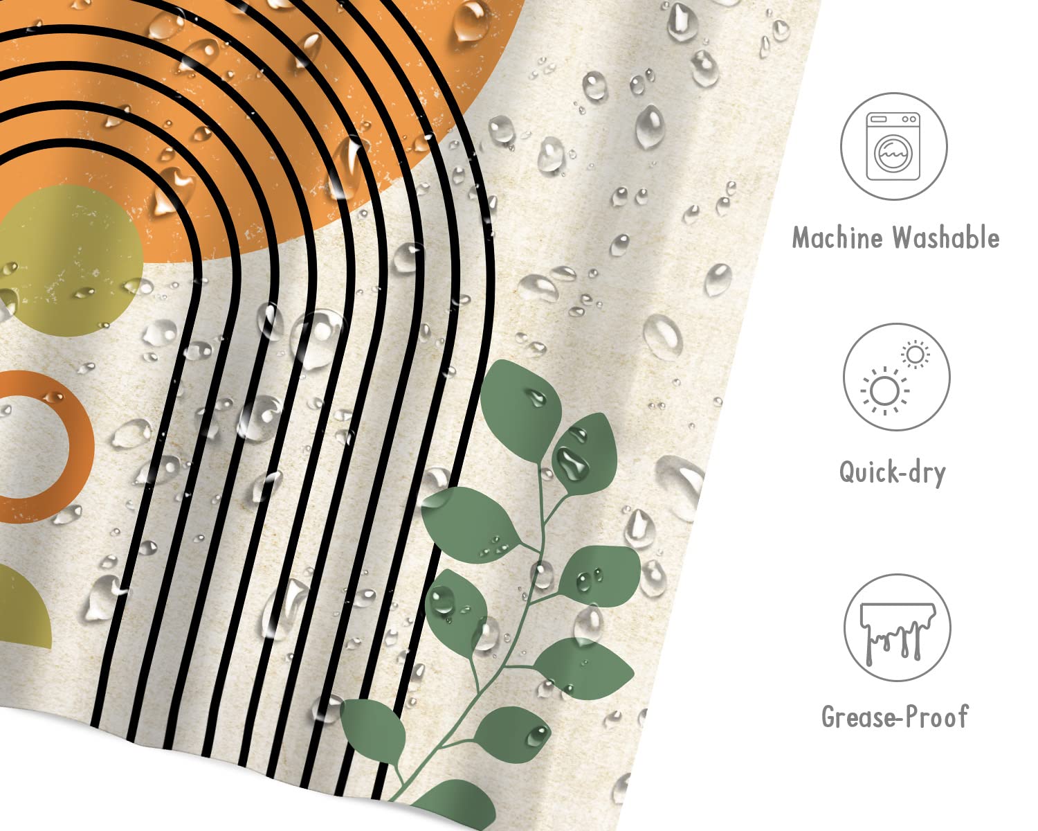 Artinme Mid Century Abstract Shower Curtain Boho Arch Sun Beige Modern Minimalistic Home Bathtubs Bathroom Curtain Decoration Se