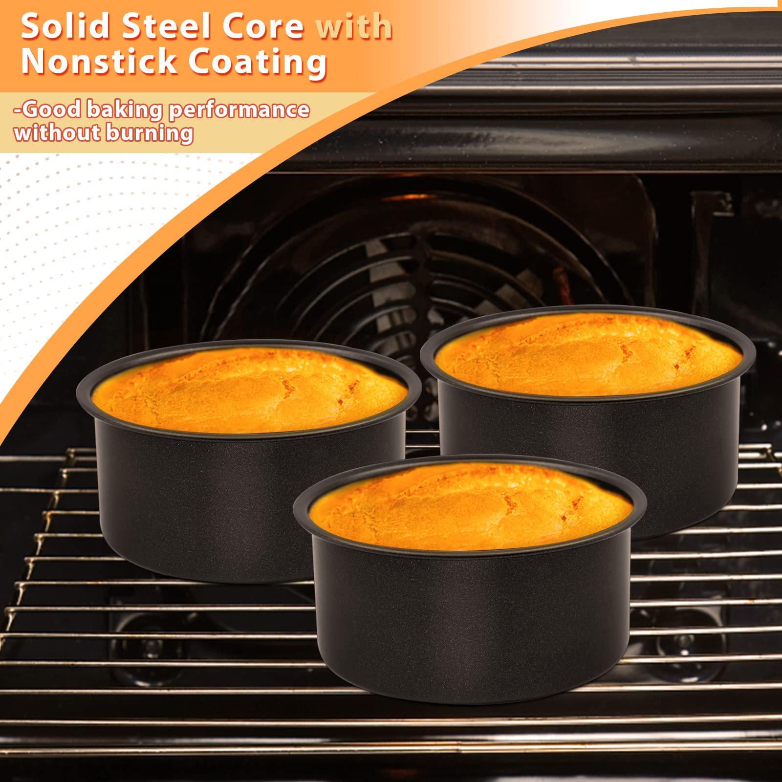 E-Far 4 Inch Cake Pan Set Of 3, Nonstick Stainless Steel Mini Round Cake Pans Tin, Small Size For Baking Smash Cakes/Cheesecake,