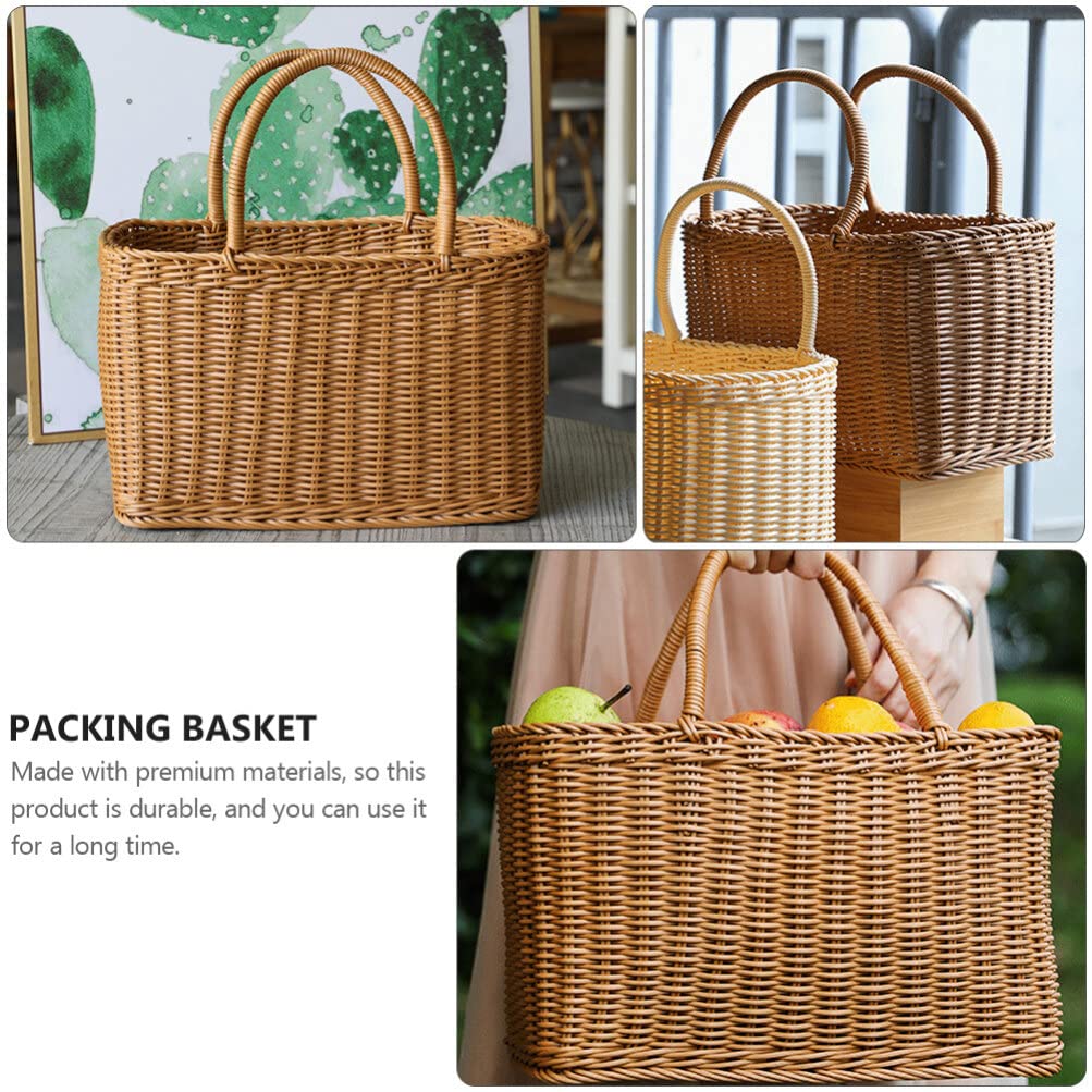 Alipis Wicker Basket With Handle Woven Storage Basket Rattan Flower Basket Fruits Vegetable Basket Egg Basket Packing Basket Gar