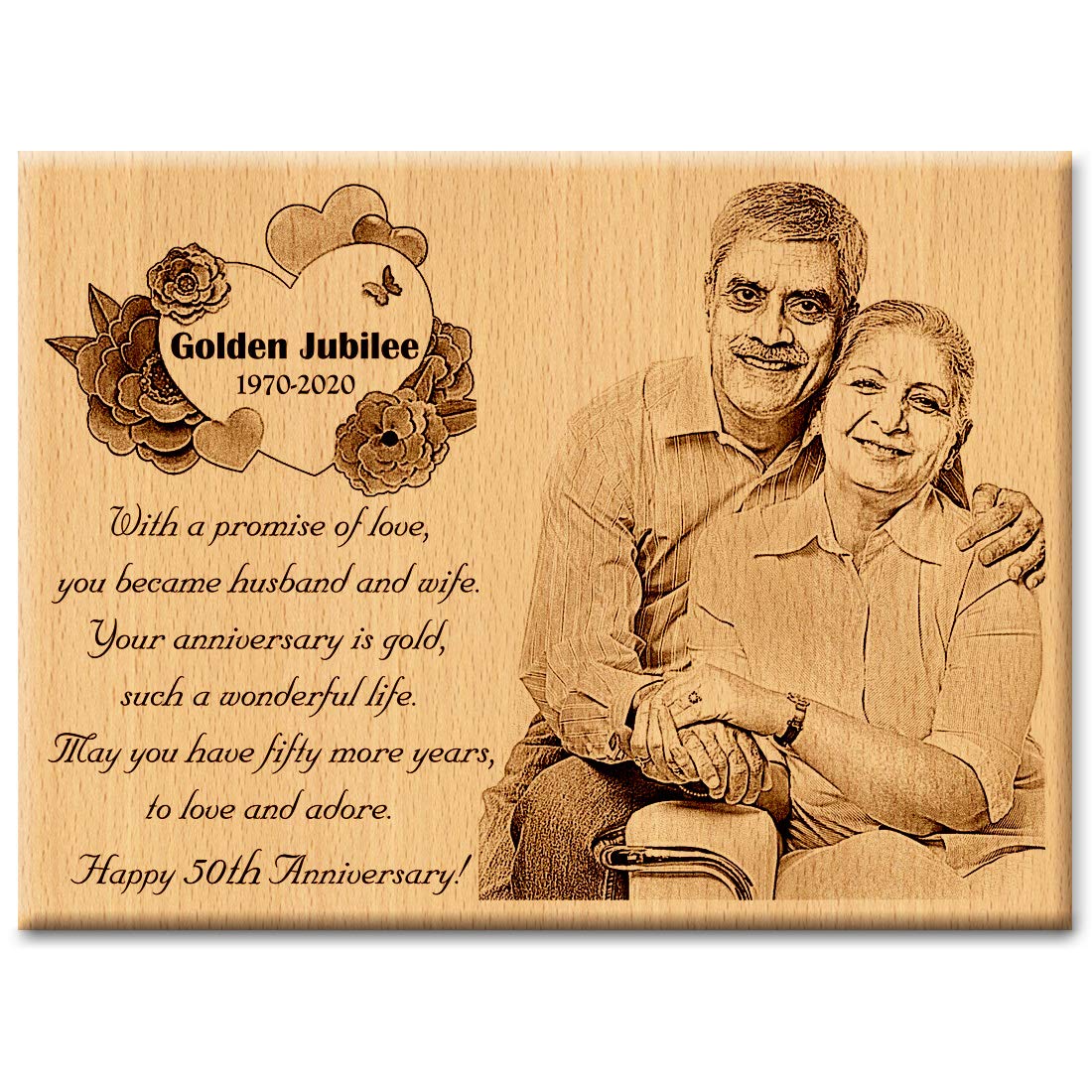 Gftbx 50Th Anniversary Personalized Engraved Rectangular Wooden Photo Plaque Wedding Gift For Couples(12 X 9 Inches, Brown), W