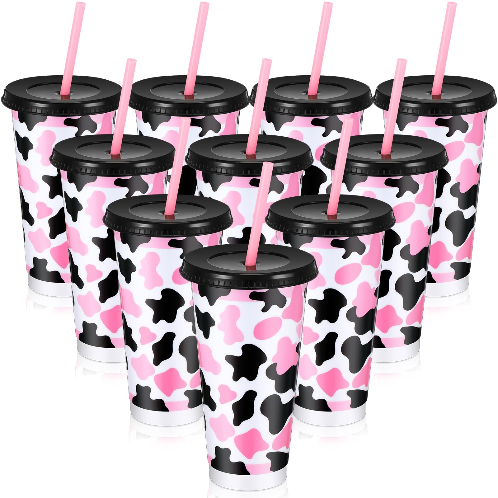 Domensi 24 Pcs Plastic Cups with Lid Straw 24 oz Reusable Tumbler Water Bottle Coffee Mug for Team Employee Students Birthday Pa