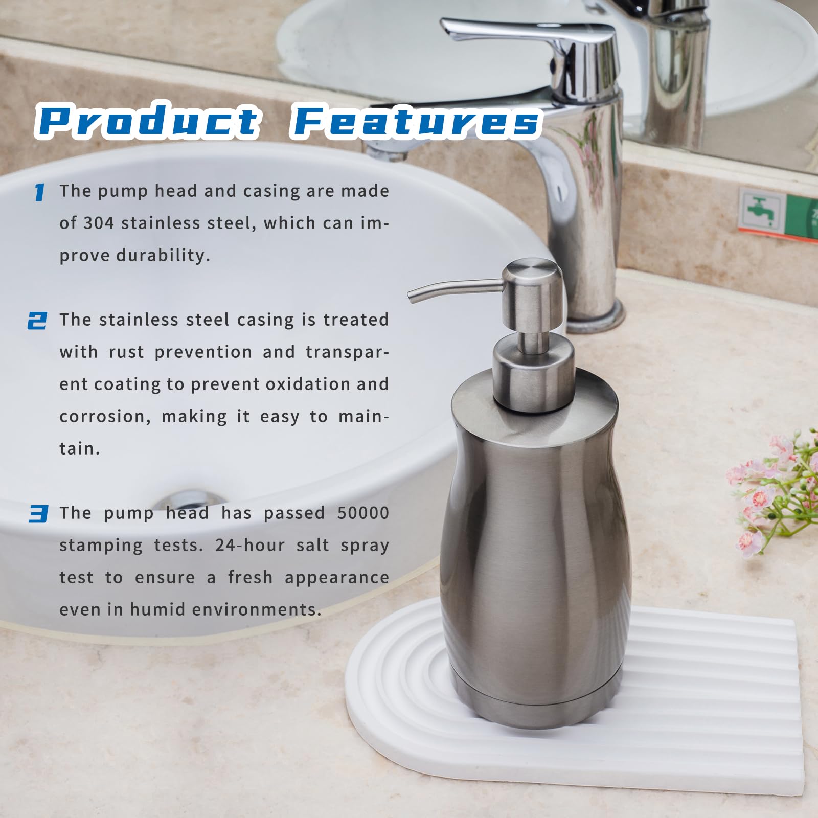 Zebeyima Brushed Stainless Steel Countertop Soap Dispenser Rust And Leak Resistant Hand Soap Pump With Funnel For Kitchen Counte