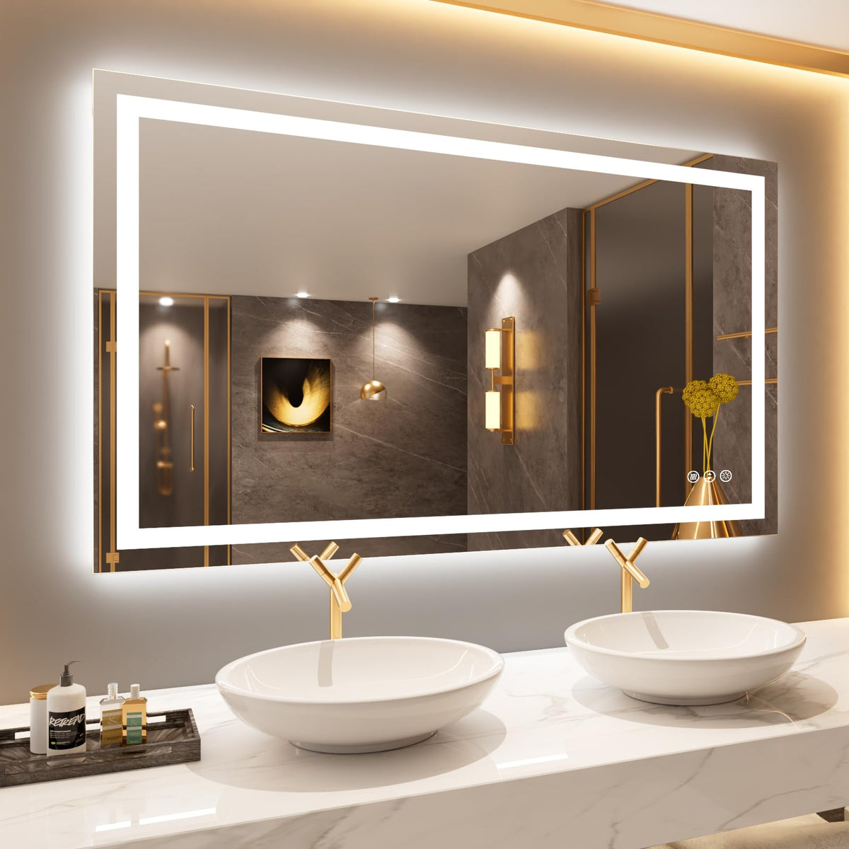 Loaao 50''X30'' Led Bathroom Mirror With Lights, Anti-Fog, Dimmable, Backlit + Front Lit, Lighted Bathroom Vanity Mirror For Wal