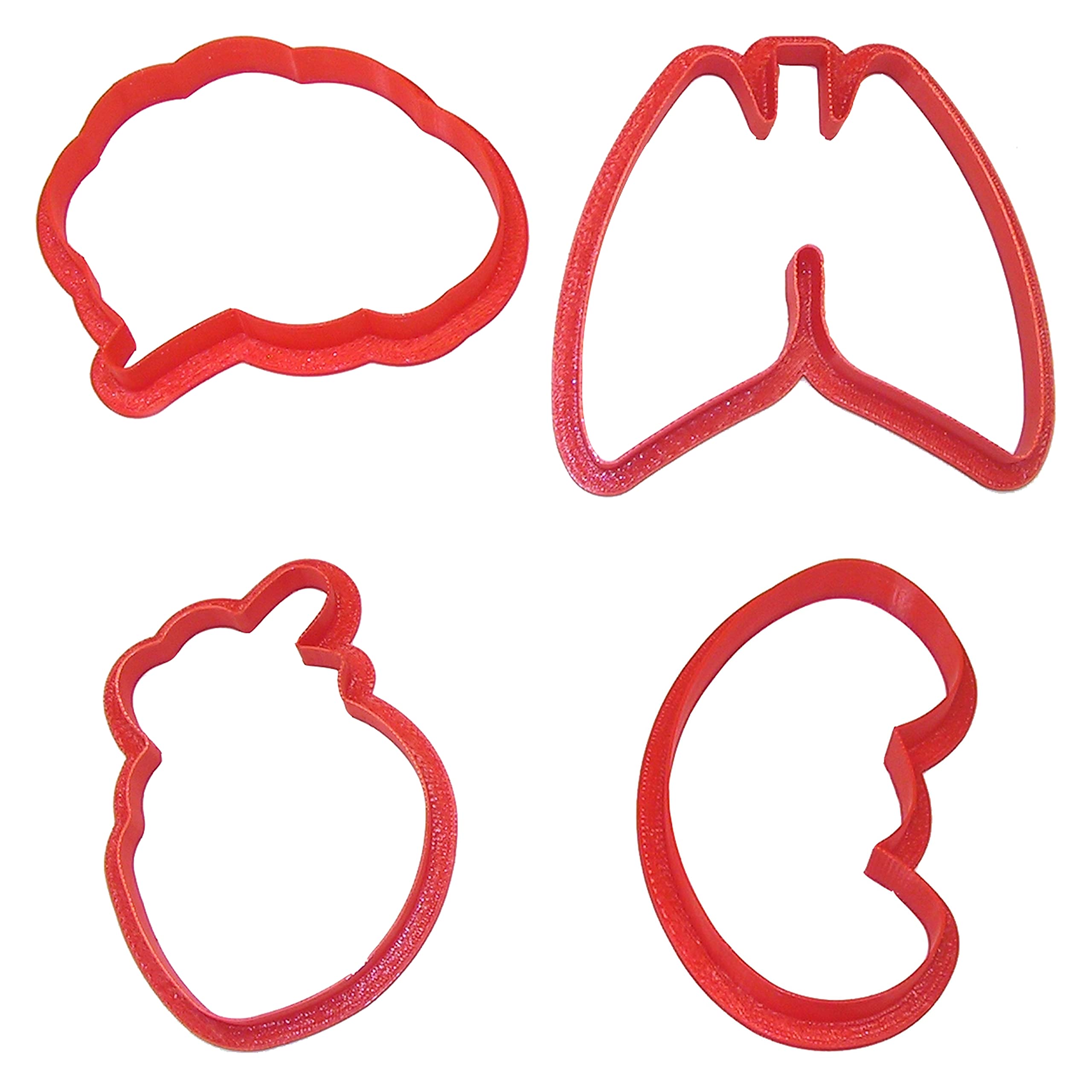 Anatomical Body Parts Cookie Cutter 4 Pc Set - Kidney, Heart, Lungs, Brain Plastic Cookie Cutters, Made In Usa