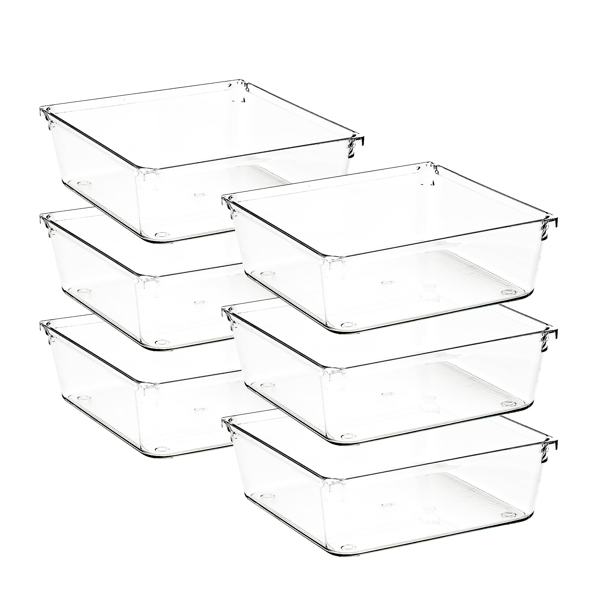 Ravinte Decor 6 Pack Drawer Organizer - 6'' X 6'' Clear Acrylic Storage Bins with Non-Slip Pads, Versatile Desk Tray for Makeup,