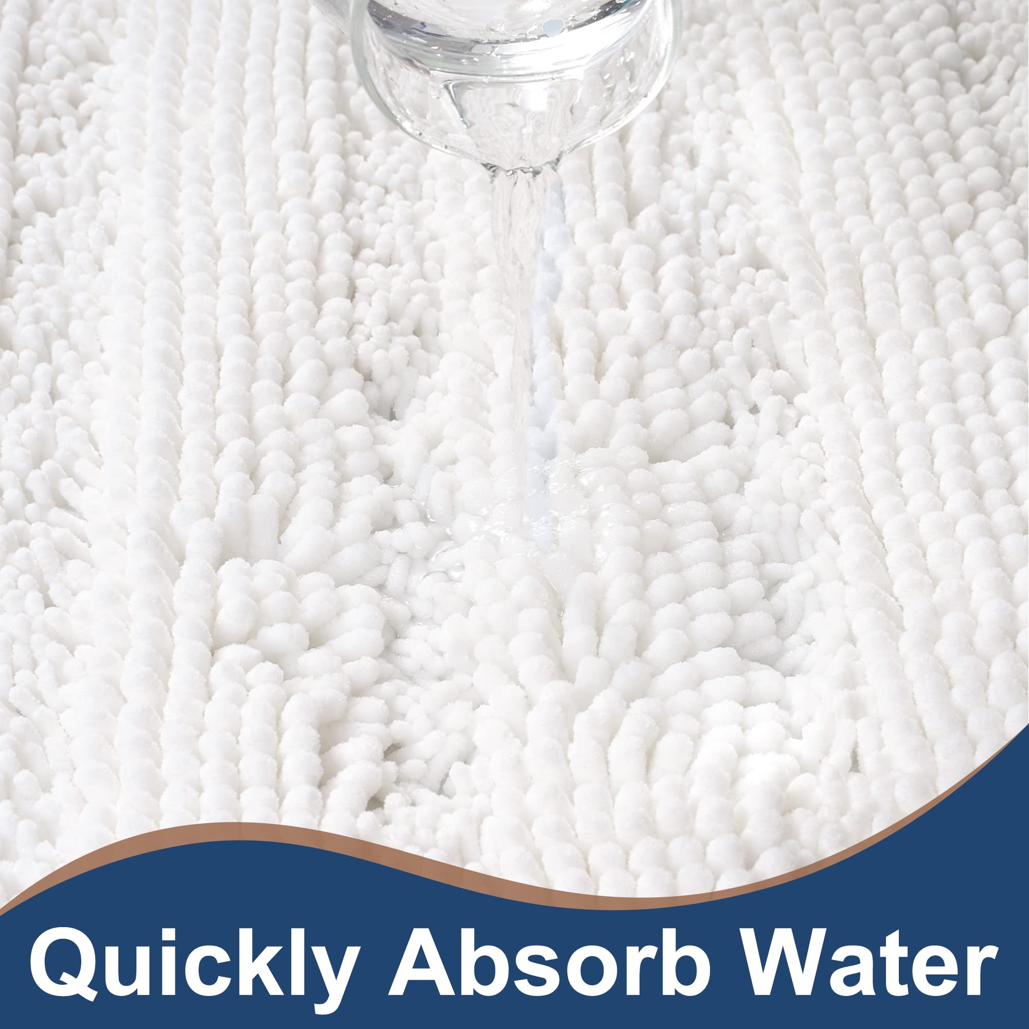 Floleopa Non Slip Thick Shaggy Chenille White Bathroom Rug Sets 2 Piece, Thickened Hot Melt Rubber Bottom Bath Mats For Bathroom