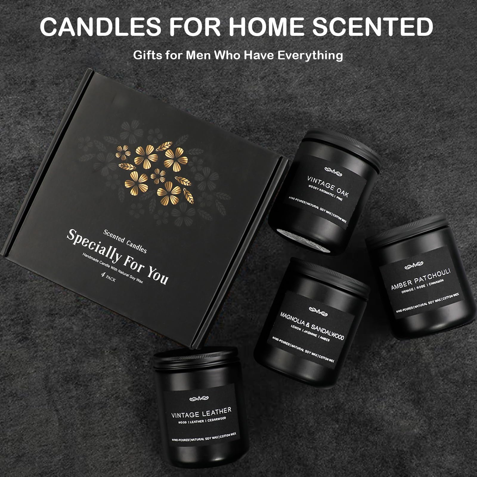 Scented Candles Gifts Set, Men Candle Set for Home Scented, 4 Pack Candles for Men, Valentines Day Gifts for Him, Birthday Gifts
