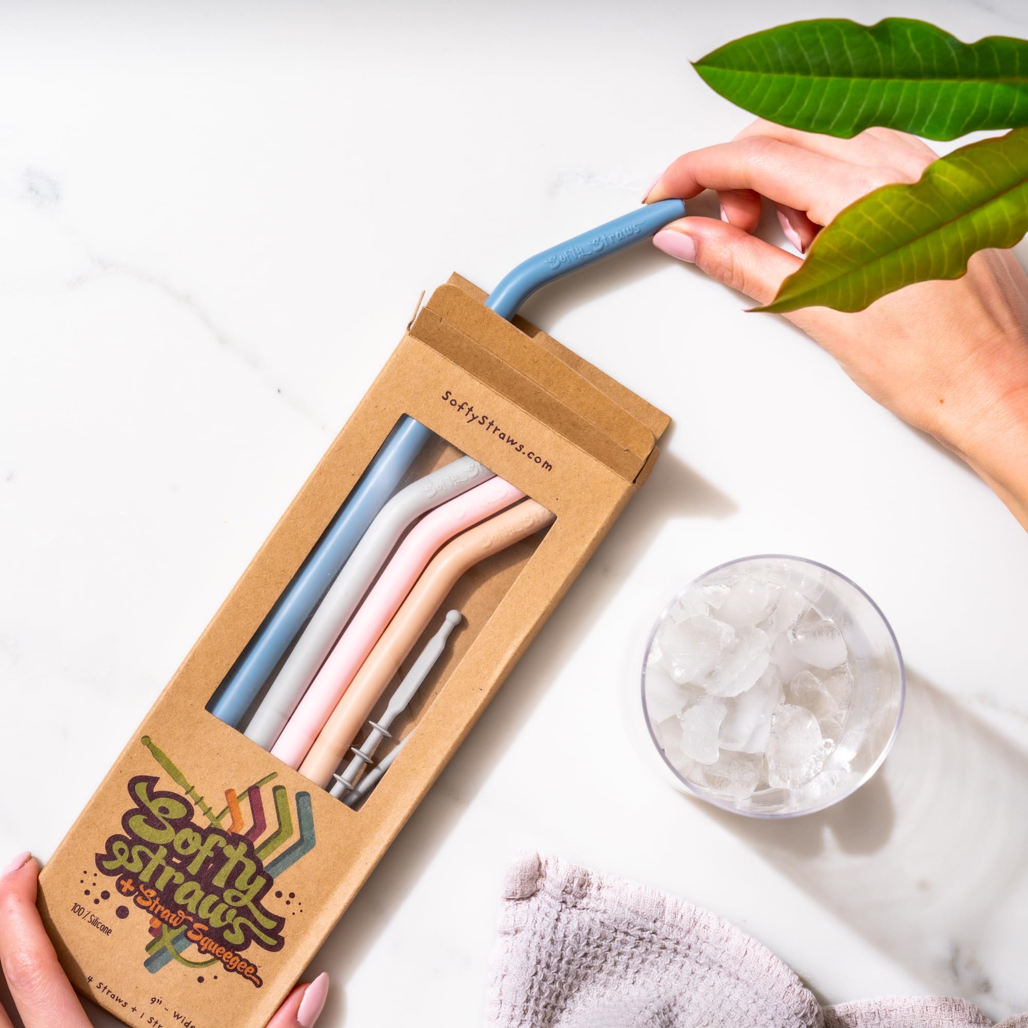 Premium Reusable Silicone Drinking Straws + Patented Straw Squeegee - 9    Long With Curved Bend For 20/30/32Oz Tumblers - Neutr