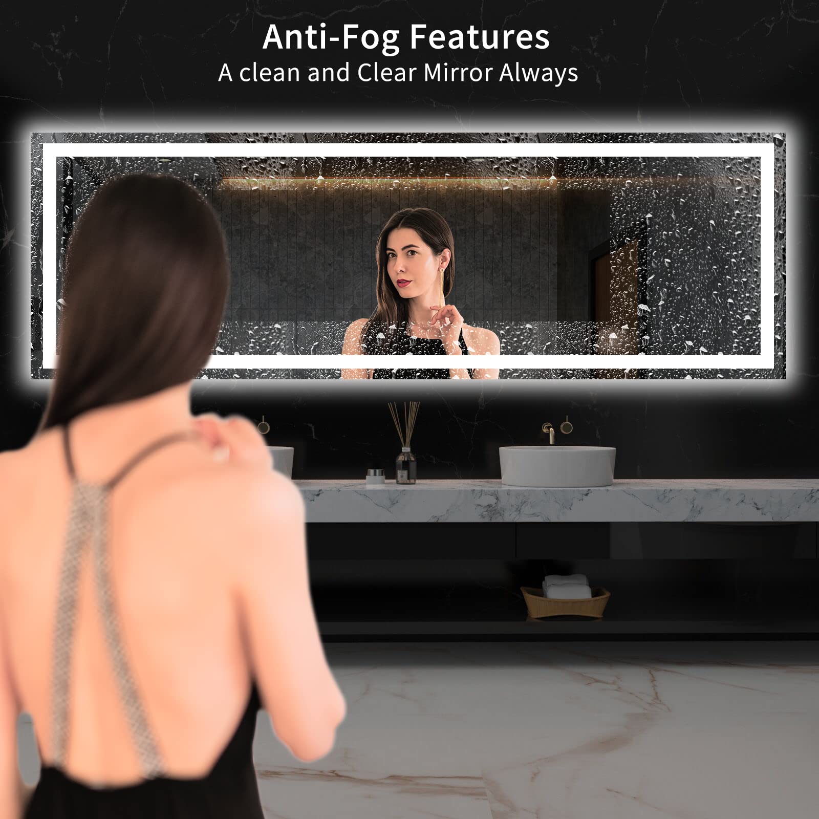 LOAAO 84X32 LED Bathroom Mirror with Lights  Anti-Fog  Dimmable  Backlit + Front Lit  Lighted Bathroom Vanity Mirror for Wall  Memory Function  Tempered Glass  ETL Listed